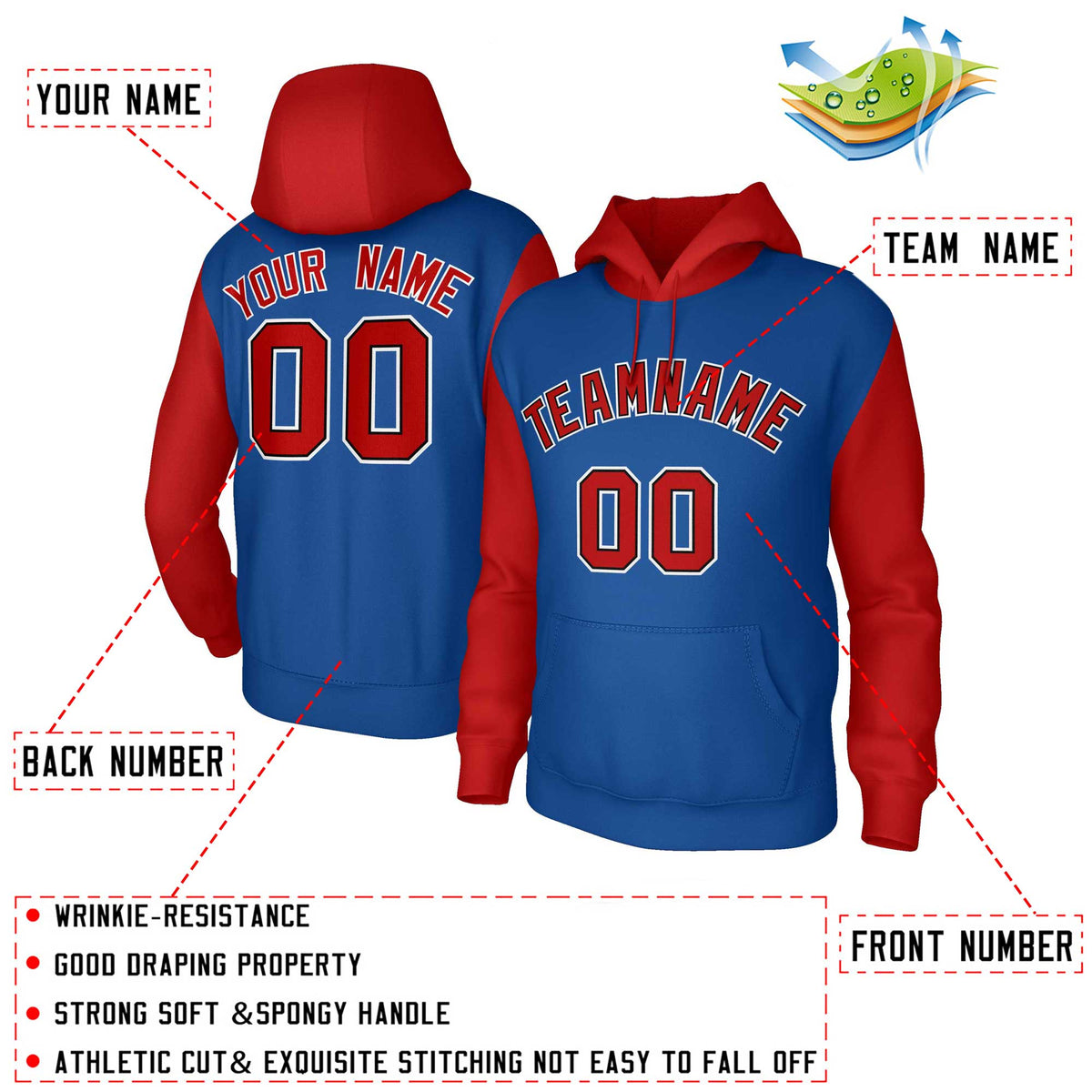 Custom Royal Red-Black Raglan Sleeves Stitched Sportwear Pullover Hoodie| KXKSHOP