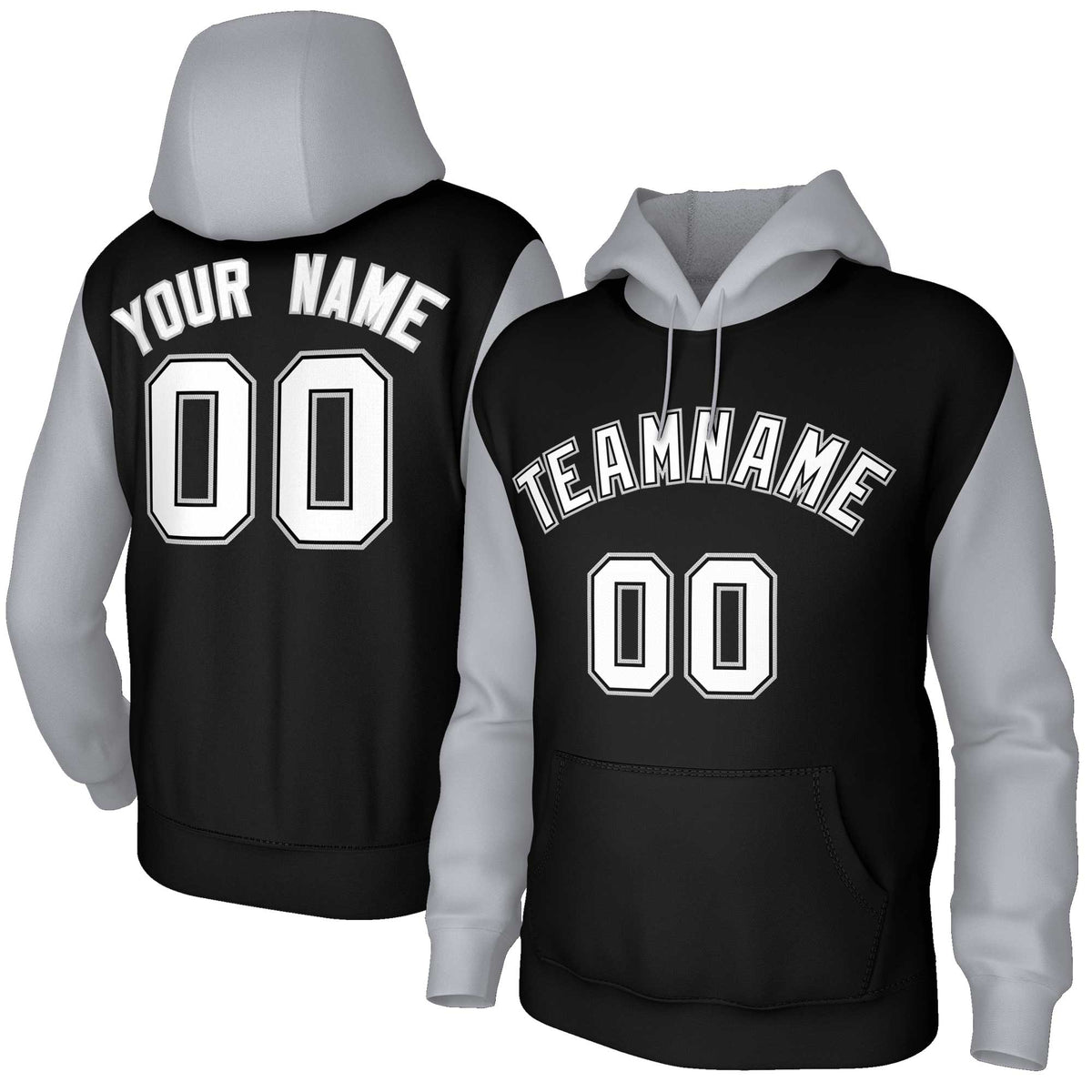 Custom Black White-Black Raglan Sleeves Stitched Sportwear Pullover Hoodie| KXKSHOP