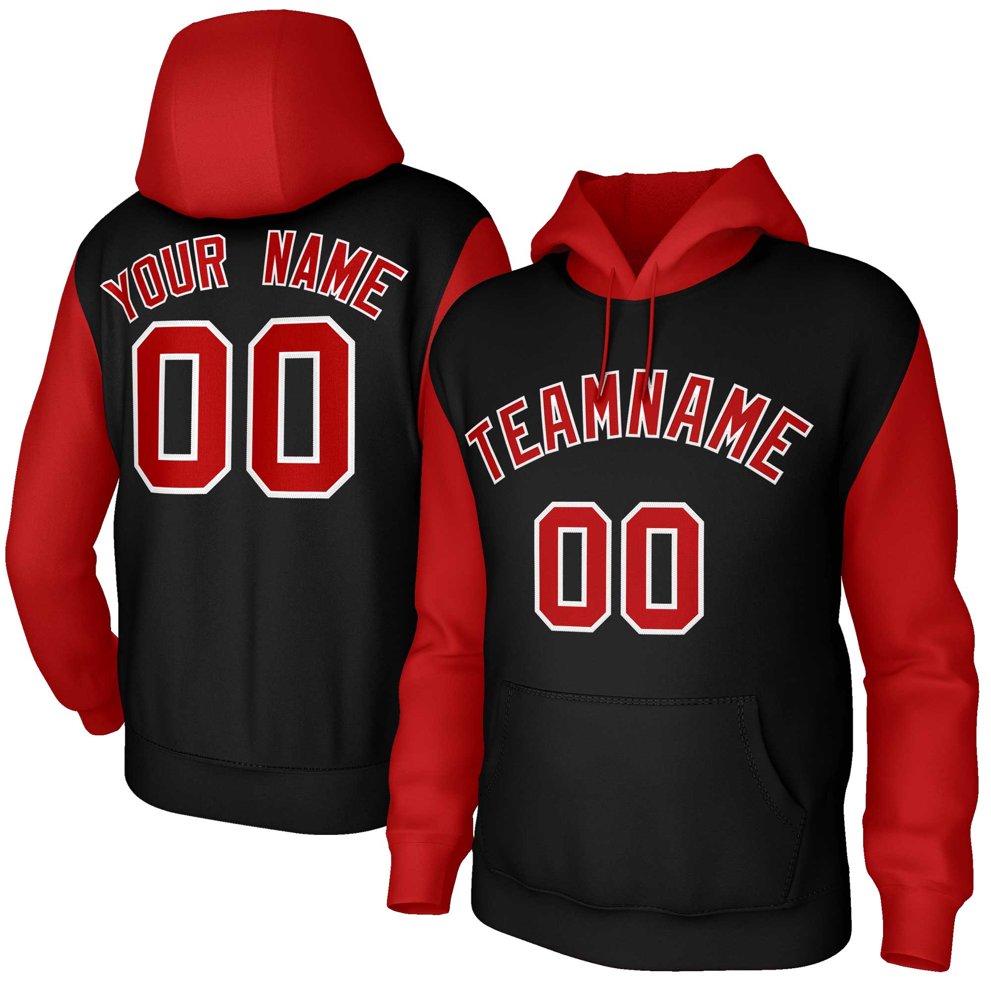 Custom Black Red-White Raglan Sleeves Stitched Sportwear Pullover Hoodie| KXKSHOP