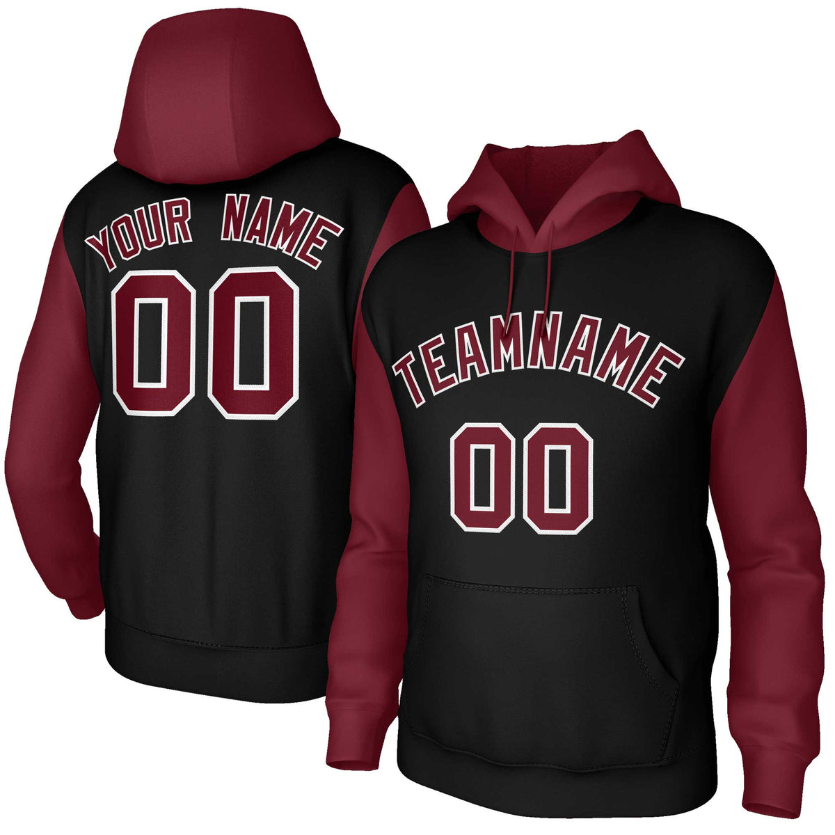 Custom Black Crimson-White Raglan Sleeves Stitched Sportwear Pullover Hoodie| KXKSHOP