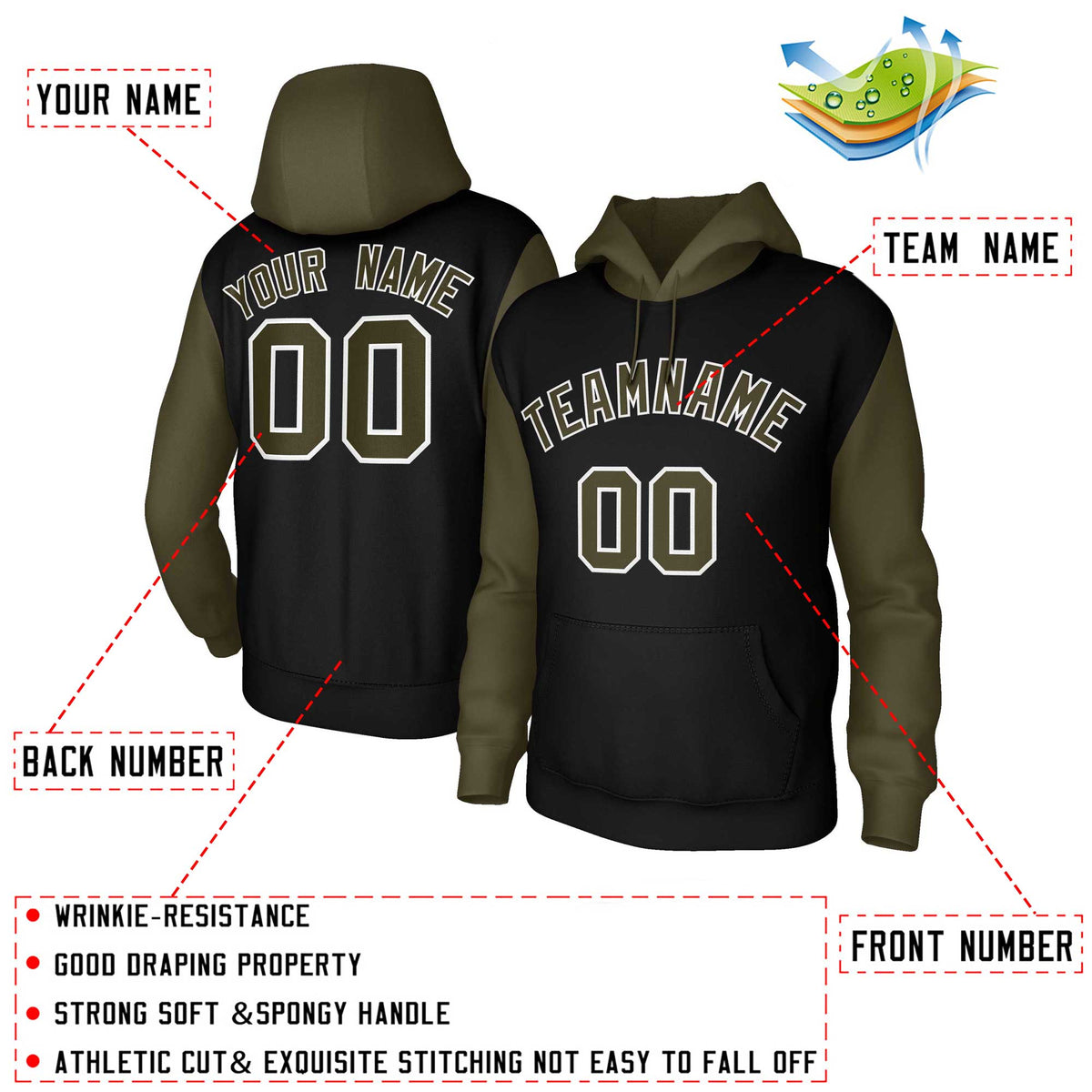 Custom Black Green-White Raglan Sleeves Stitched Sportwear Pullover Hoodie| KXKSHOP