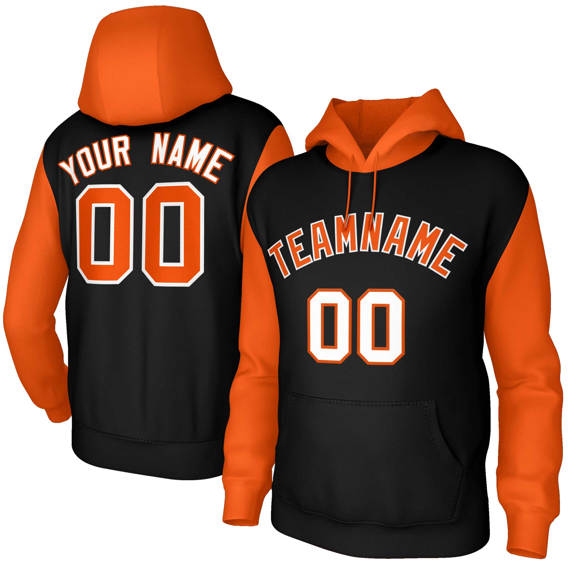 Custom Black Orange-White Raglan Sleeves Stitched Sportwear Pullover Hoodie| KXKSHOP