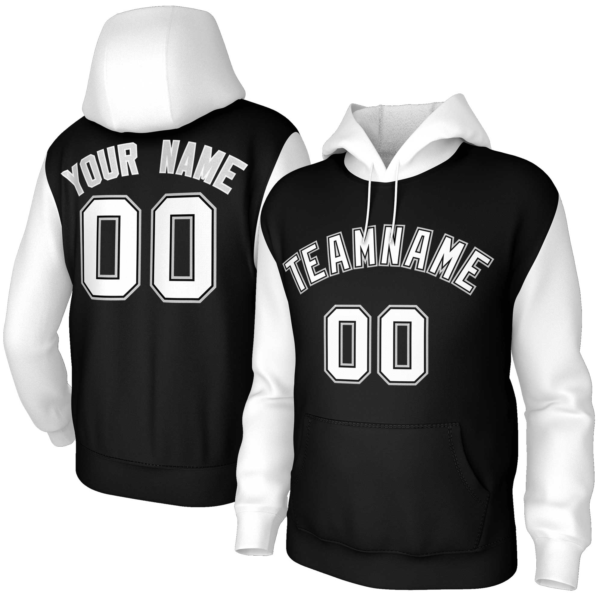 Custom Black White-Black Raglan Sleeves Stitched Sportwear Pullover Hoodie| KXKSHOP