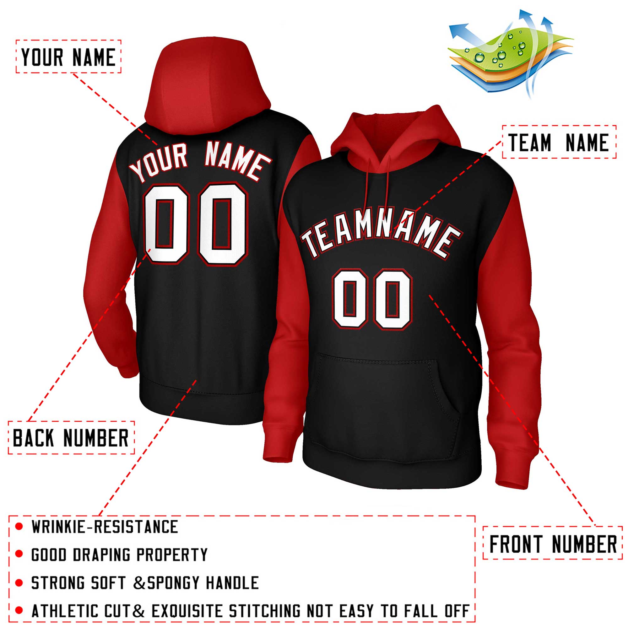 Custom Black White-Black Raglan Sleeves Stitched Sportwear Pullover Hoodie| KXKSHOP