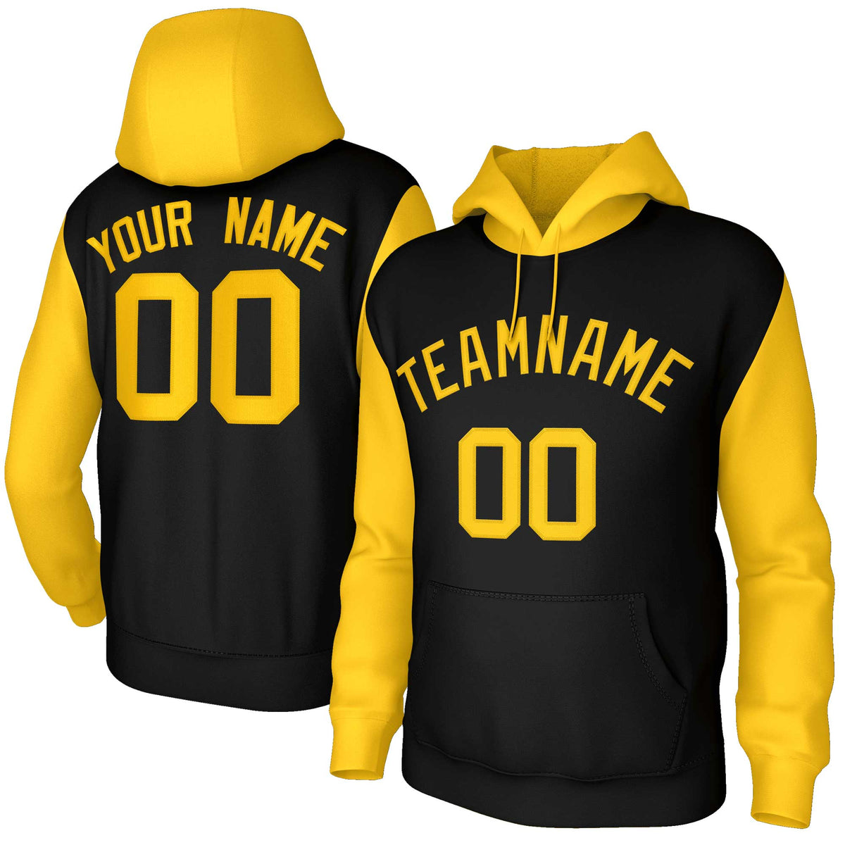 Custom Black Gold-Raglan Sleeves Stitched Sportwear Pullover Hoodie| KXKSHOP