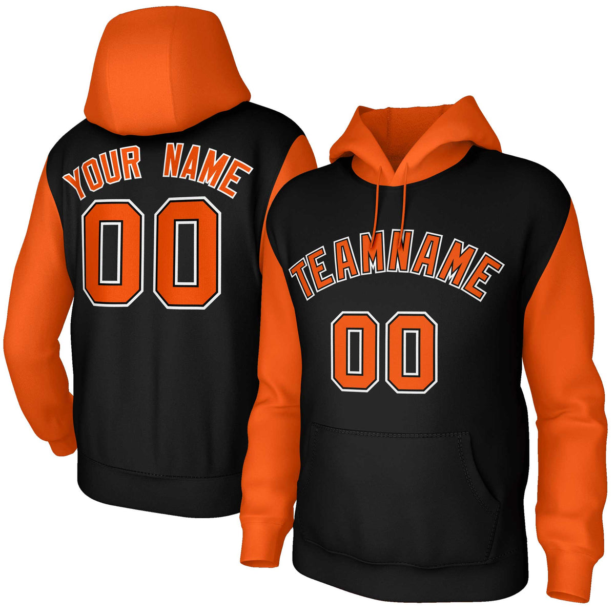 Custom Black Orange-Black Raglan Sleeves Stitched Sportwear Pullover Hoodie| KXKSHOP
