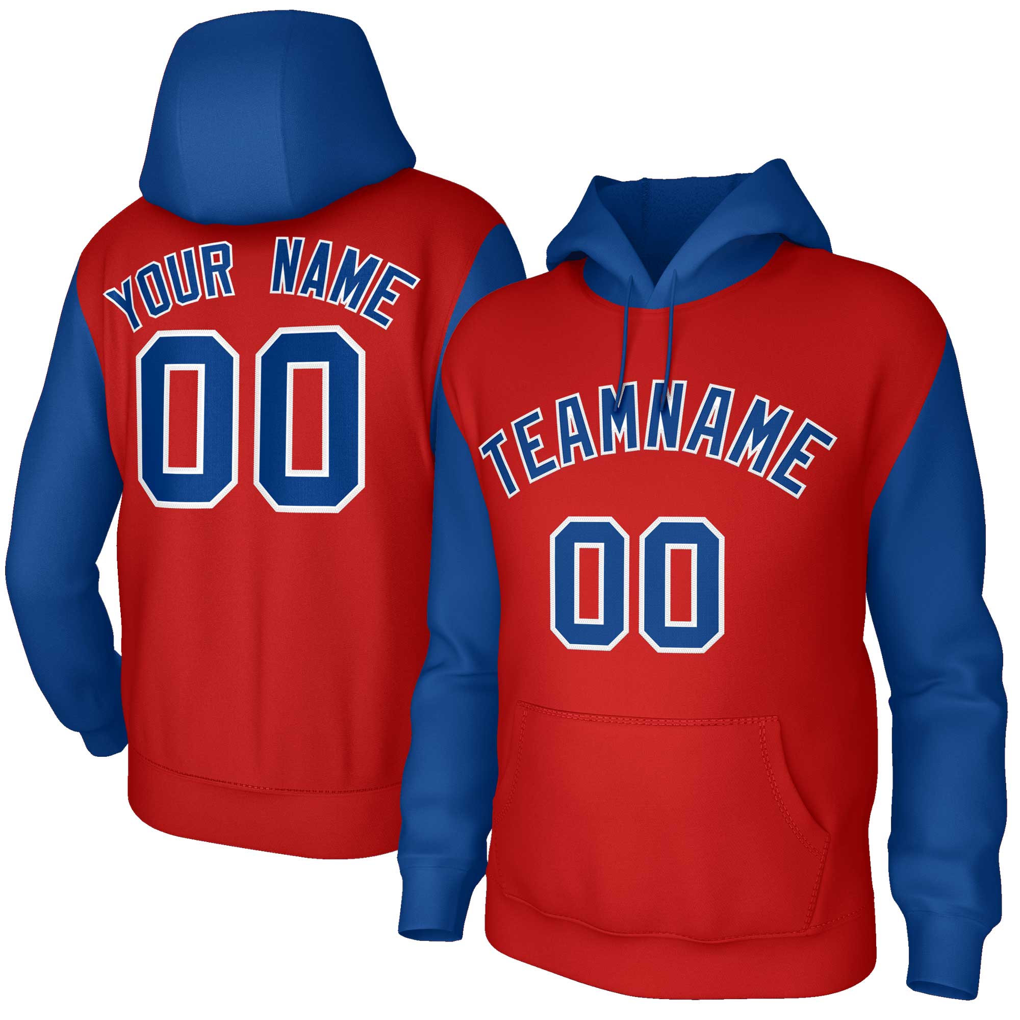 Custom Red Royal-White Raglan Sleeves Stitched Sportwear Pullover Hoodie| KXKSHOP