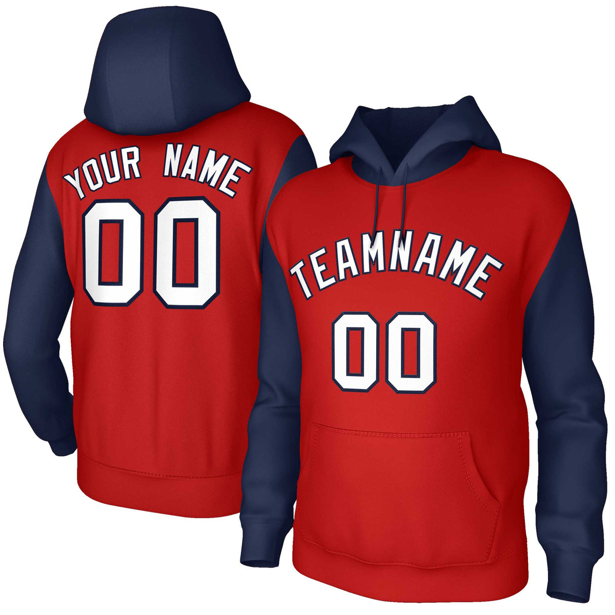 Custom Red Navy-White Raglan Sleeves Stitched Sportwear Pullover Hoodie| KXKSHOP