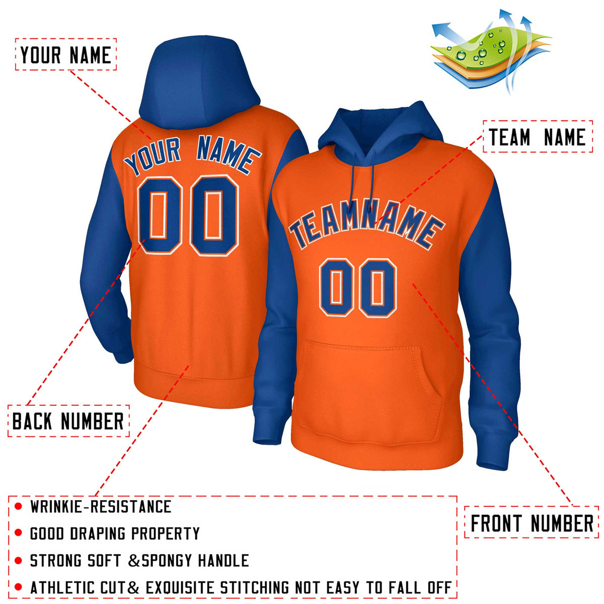 Custom Orange Royal-Orange Raglan Sleeves Stitched Sportwear Pullover Hoodie| KXKSHOP