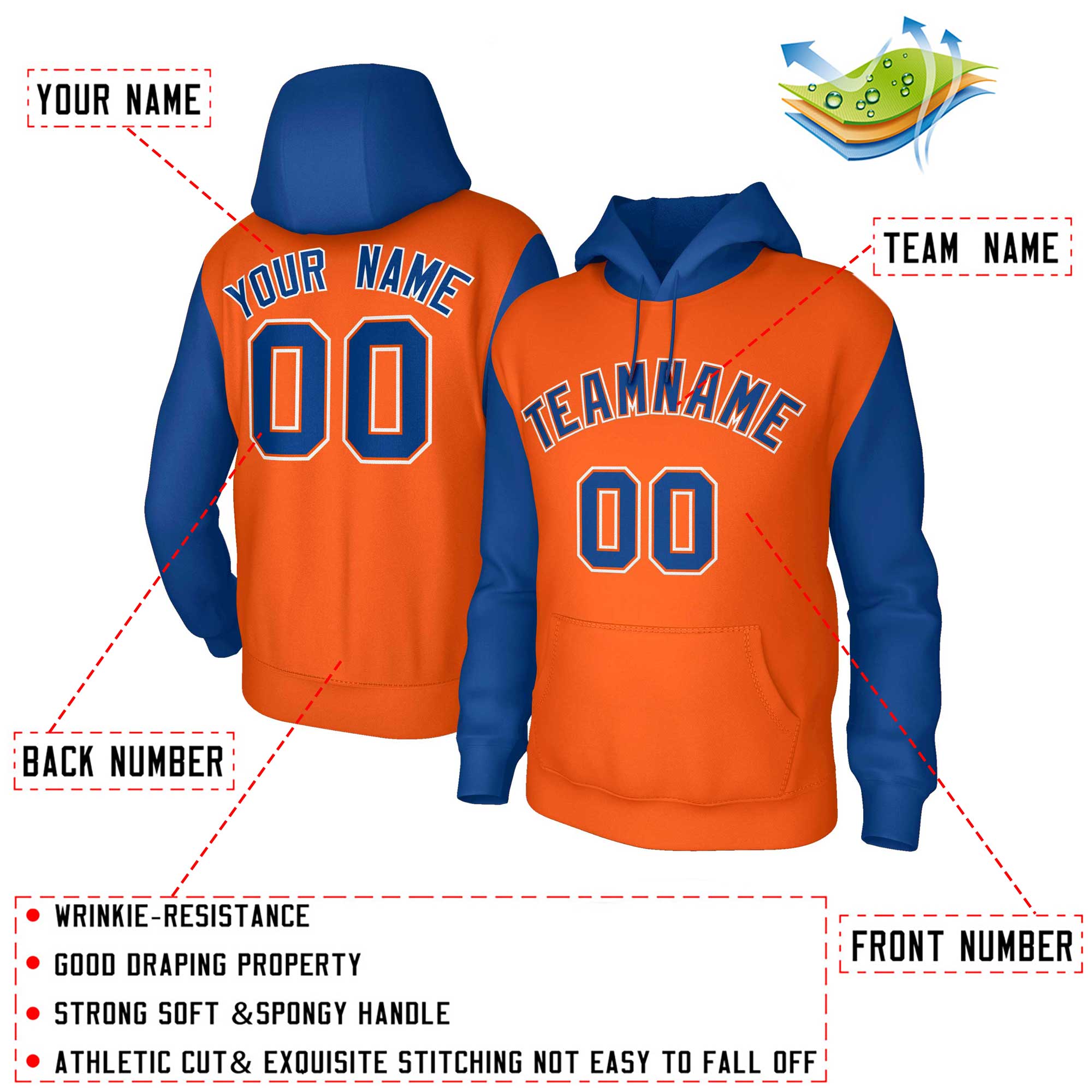 Custom Orange Royal-Orange Raglan Sleeves Stitched Sportwear Pullover Hoodie| KXKSHOP