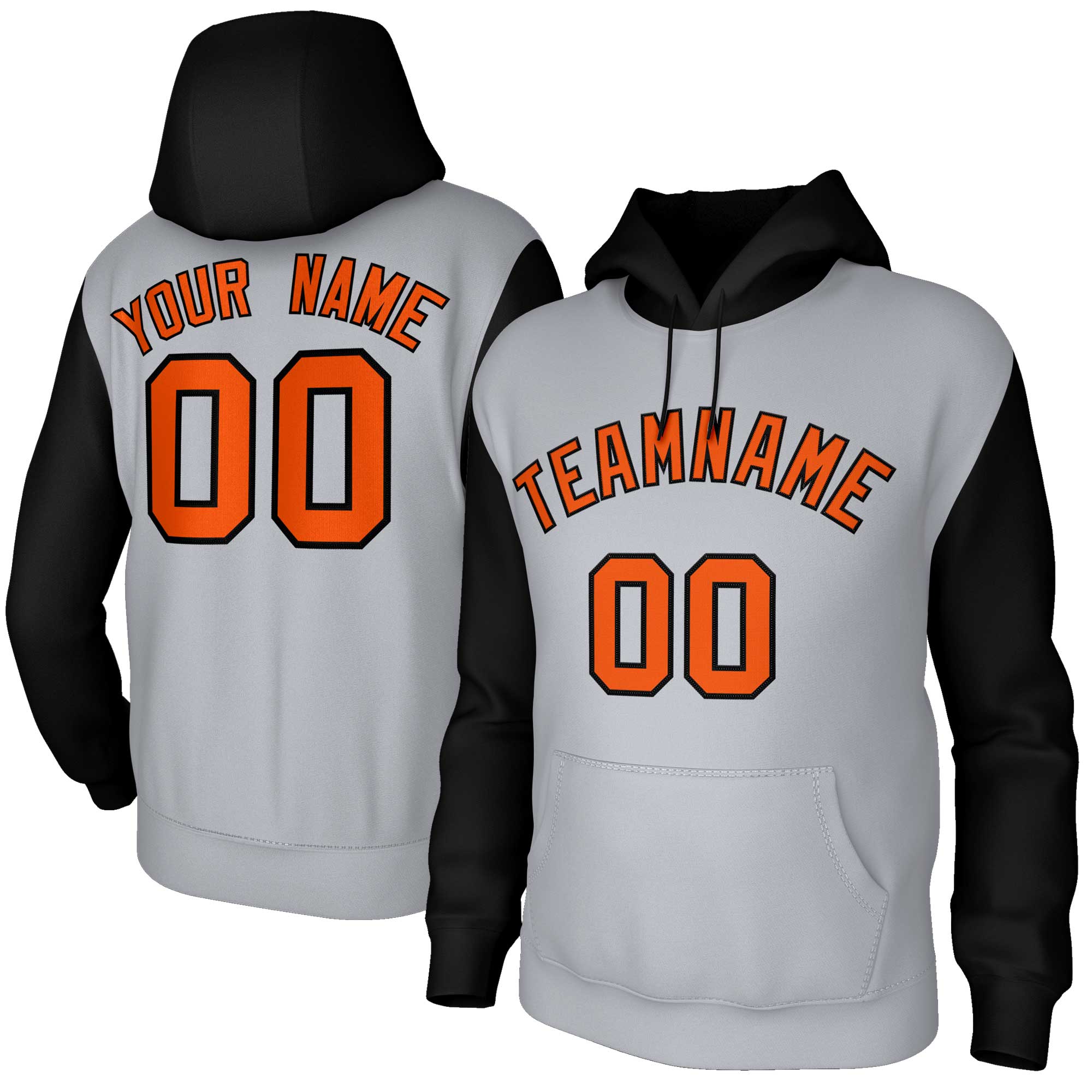 Custom Gray Orange-Black Raglan Sleeves Stitched Sportwear Pullover Hoodie| KXKSHOP