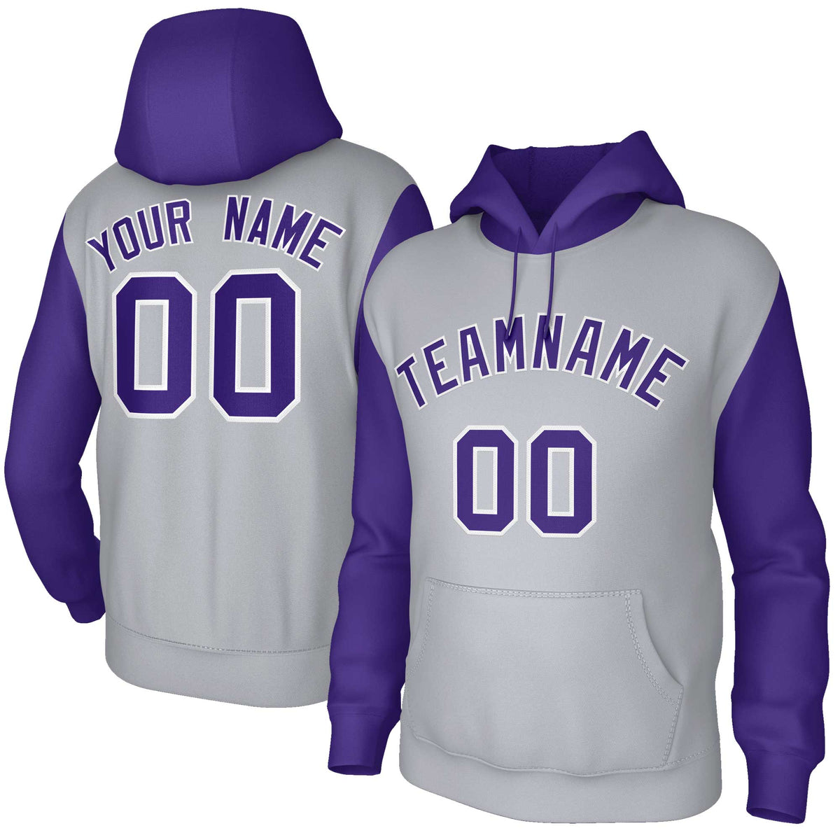 Custom Gray Purple-White Raglan Sleeves Stitched Sportwear Pullover Hoodie| KXKSHOP