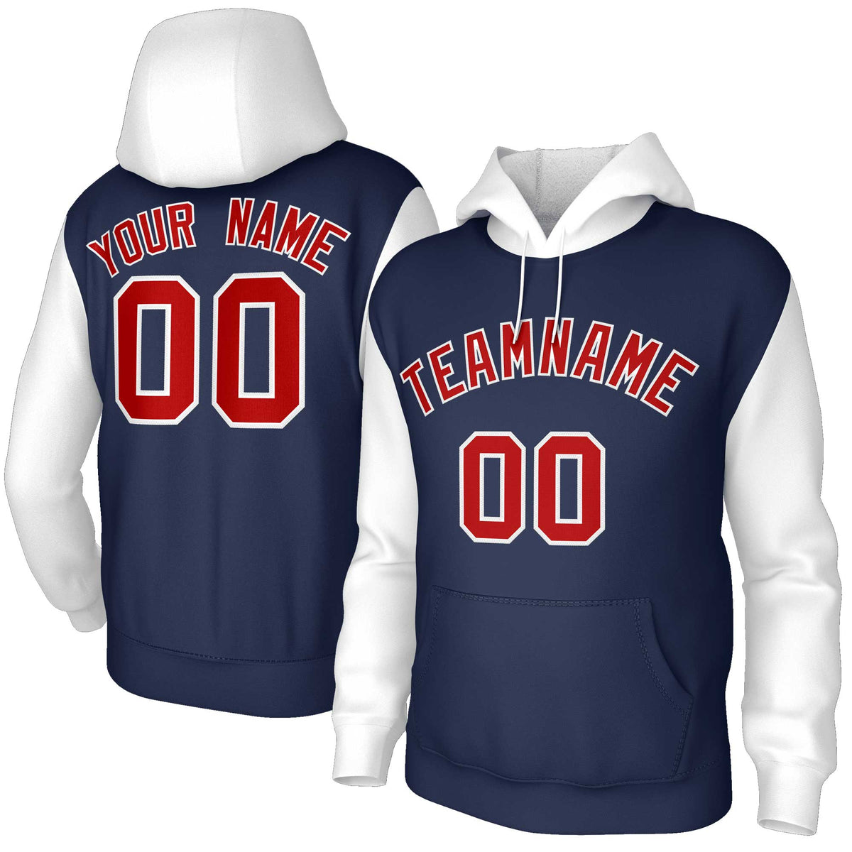 Custom Navy Red-White Raglan Sleeves Stitched Sportwear Pullover Hoodie| KXKSHOP