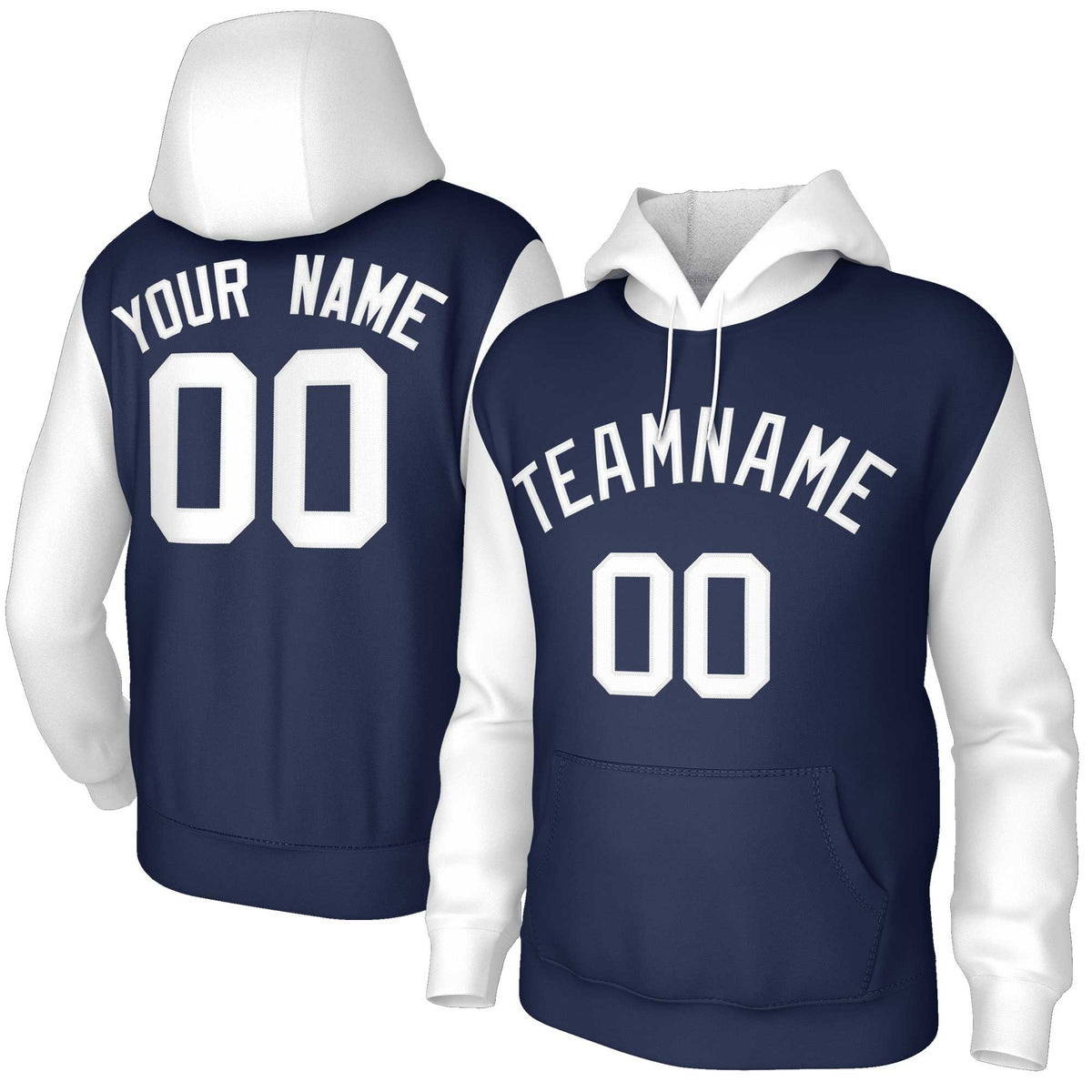 Custom Navy White-Raglan Sleeves Stitched Sportwear Pullover Hoodie| KXKSHOP