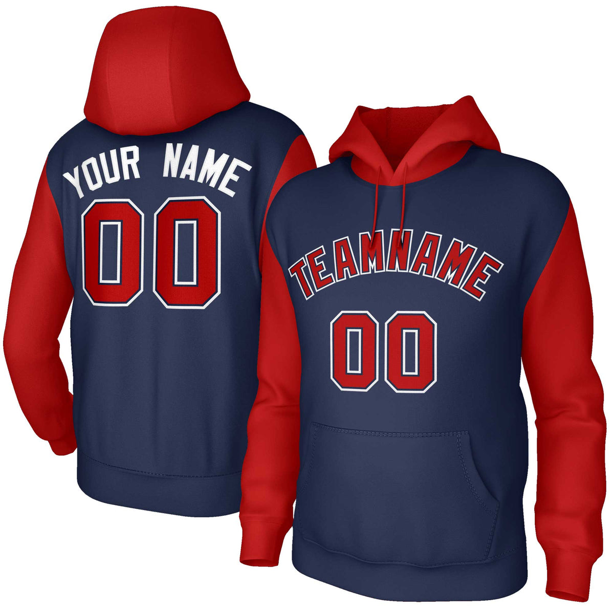 Custom Navy Red-Navy Raglan Sleeves Stitched Sportwear Pullover Hoodie| KXKSHOP