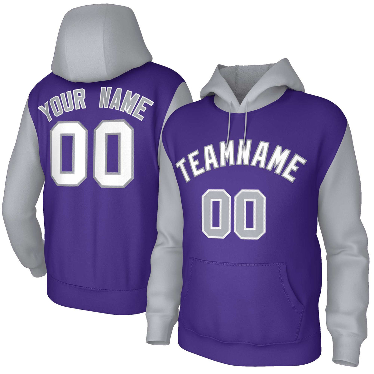 Custom Purple White-Gray Raglan Sleeves Stitched Sportwear Pullover Hoodie| KXKSHOP