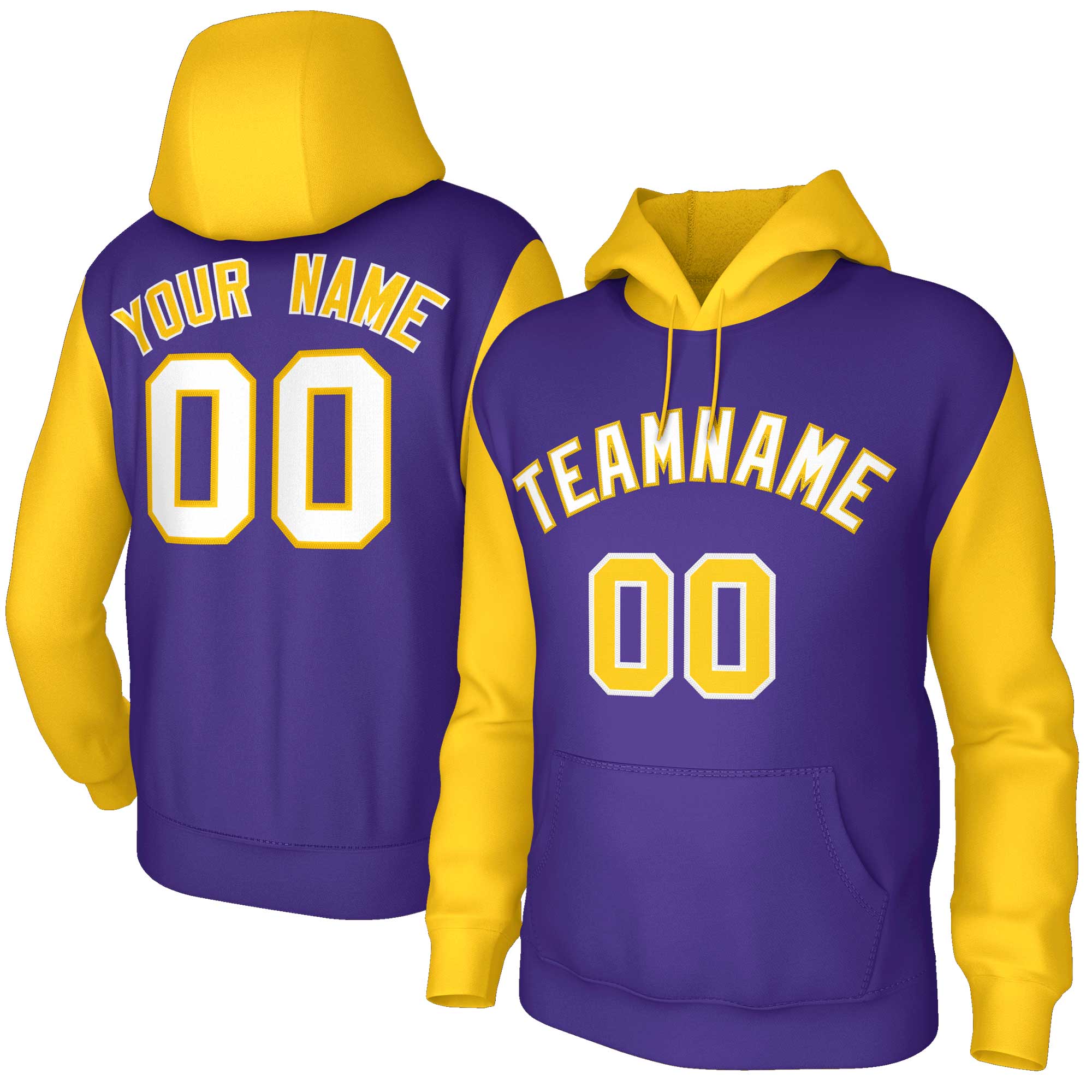 Custom Purple White-Gold Raglan Sleeves Stitched Sportwear Pullover Hoodie| KXKSHOP