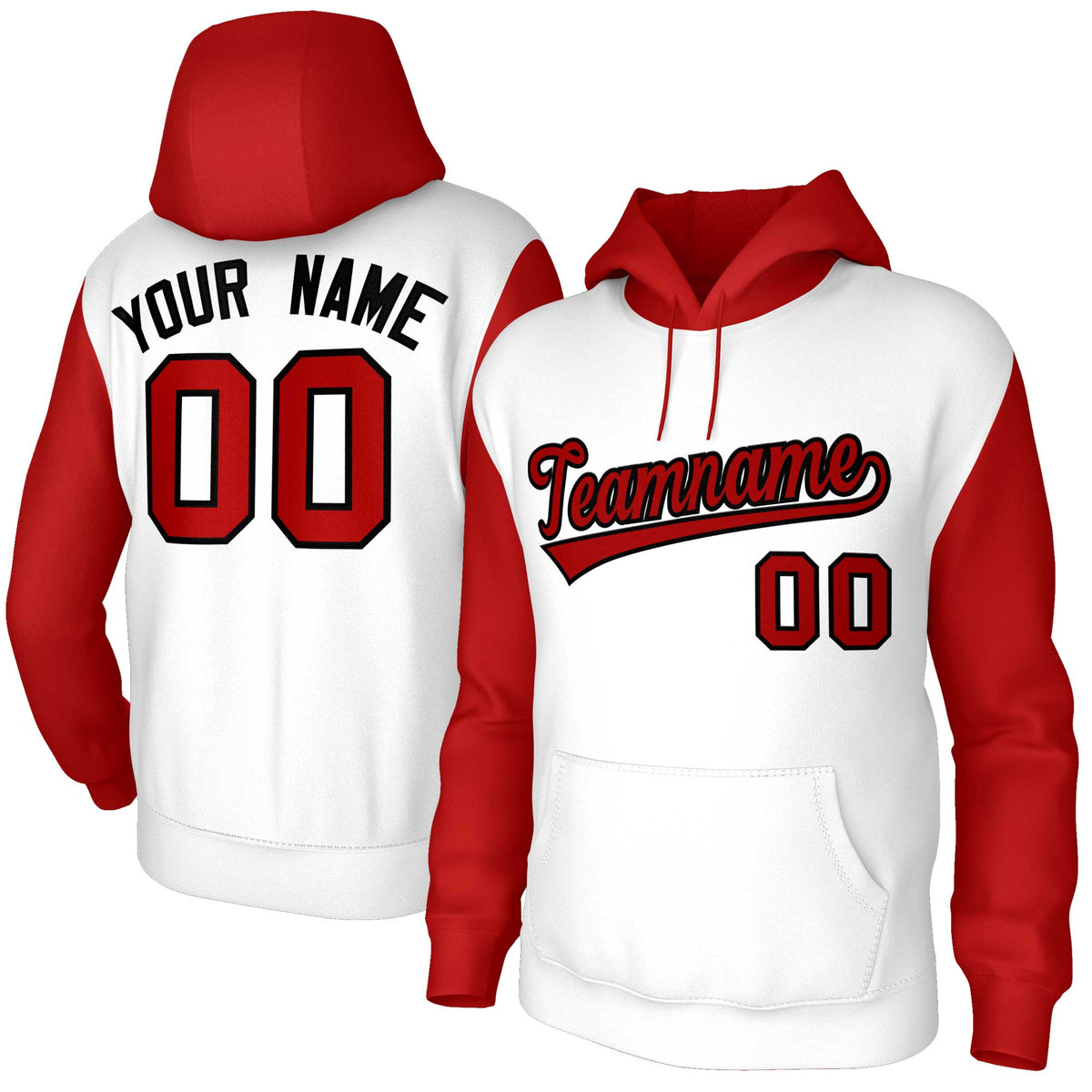 Custom White Red-Black Raglan Sleeves Stitched Sportwear Pullover Hoodie| KXKSHOP