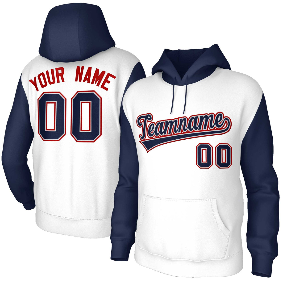 Custom White Navy-Gray Raglan Sleeves Stitched Sportwear Pullover Hoodie| KXKSHOP