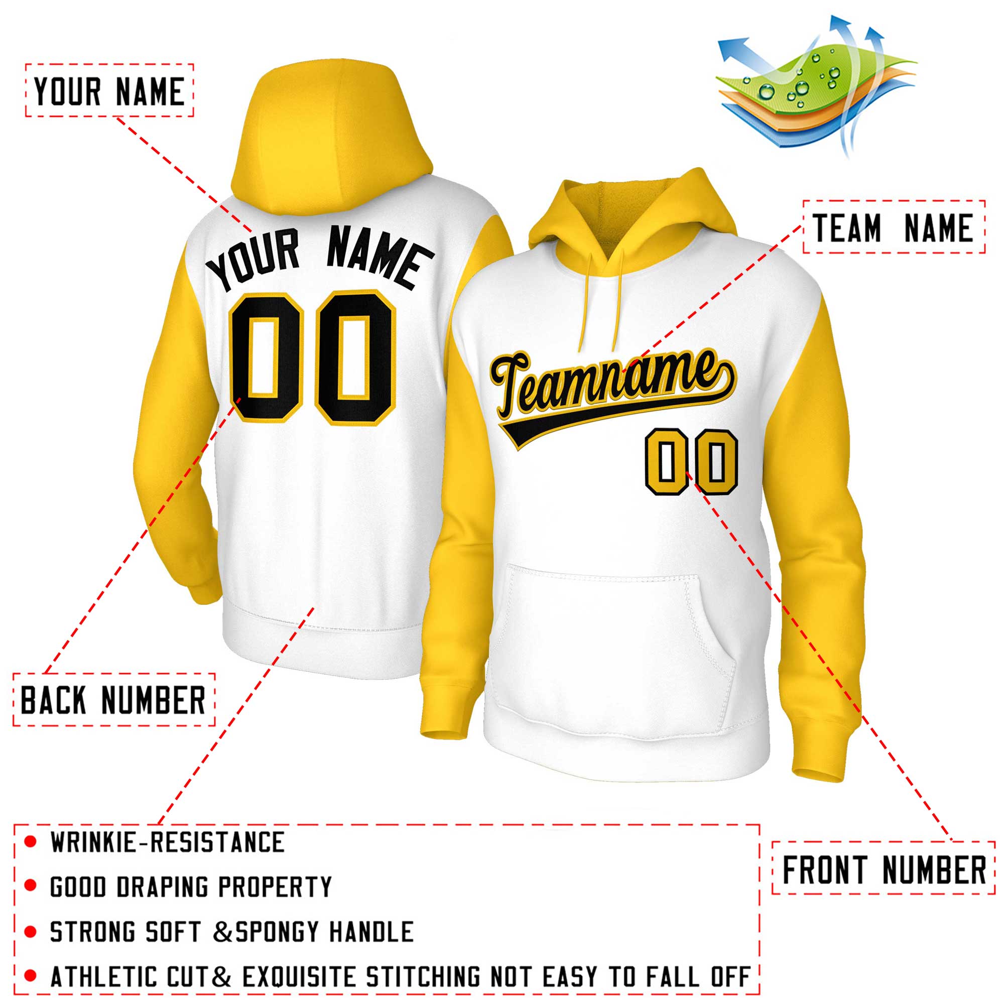 Custom White Black-Gold Raglan Sleeves Stitched Sportwear Pullover Hoodie| KXKSHOP