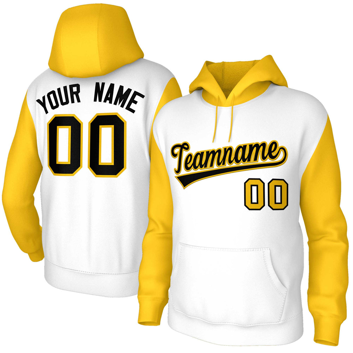 Custom White Black-Gold Raglan Sleeves Stitched Sportwear Pullover Hoodie| KXKSHOP