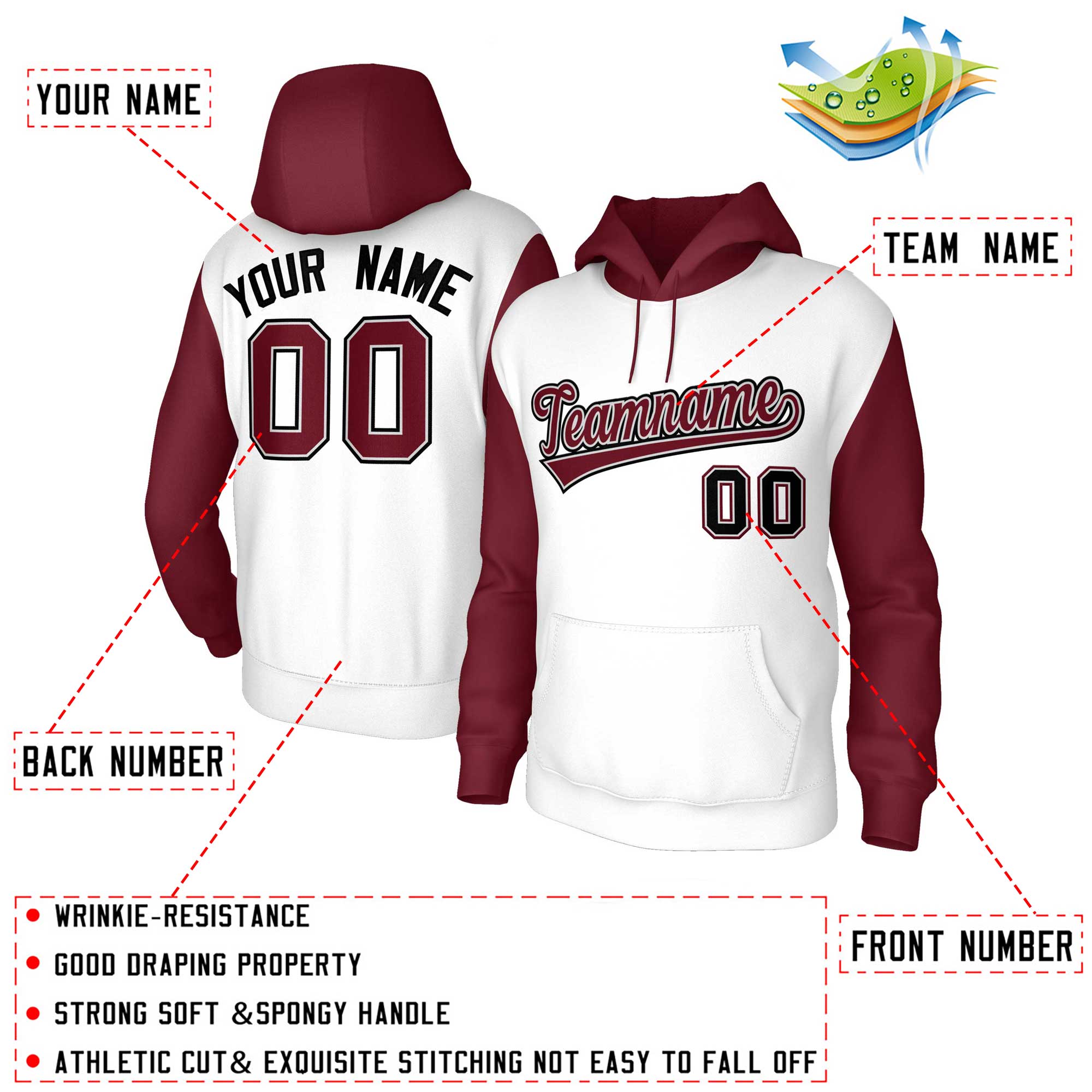 Custom White Crimson-Gray Raglan Sleeves Stitched Sportwear Pullover Hoodie| KXKSHOP