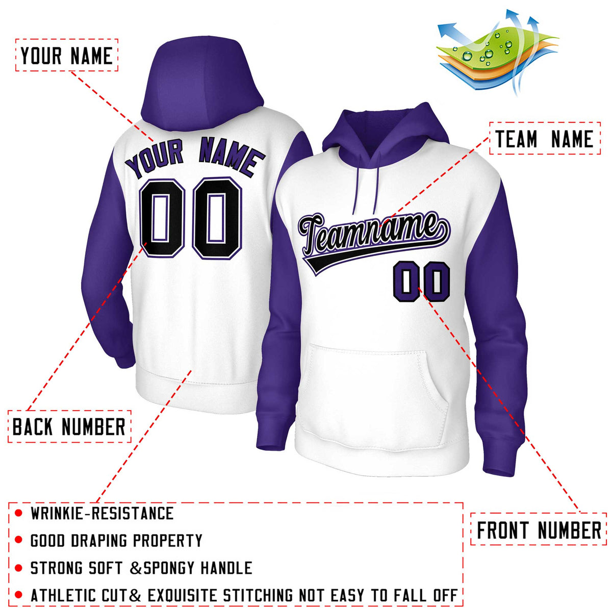 Custom White Black-White Raglan Sleeves Stitched Sportwear Pullover Hoodie| KXKSHOP