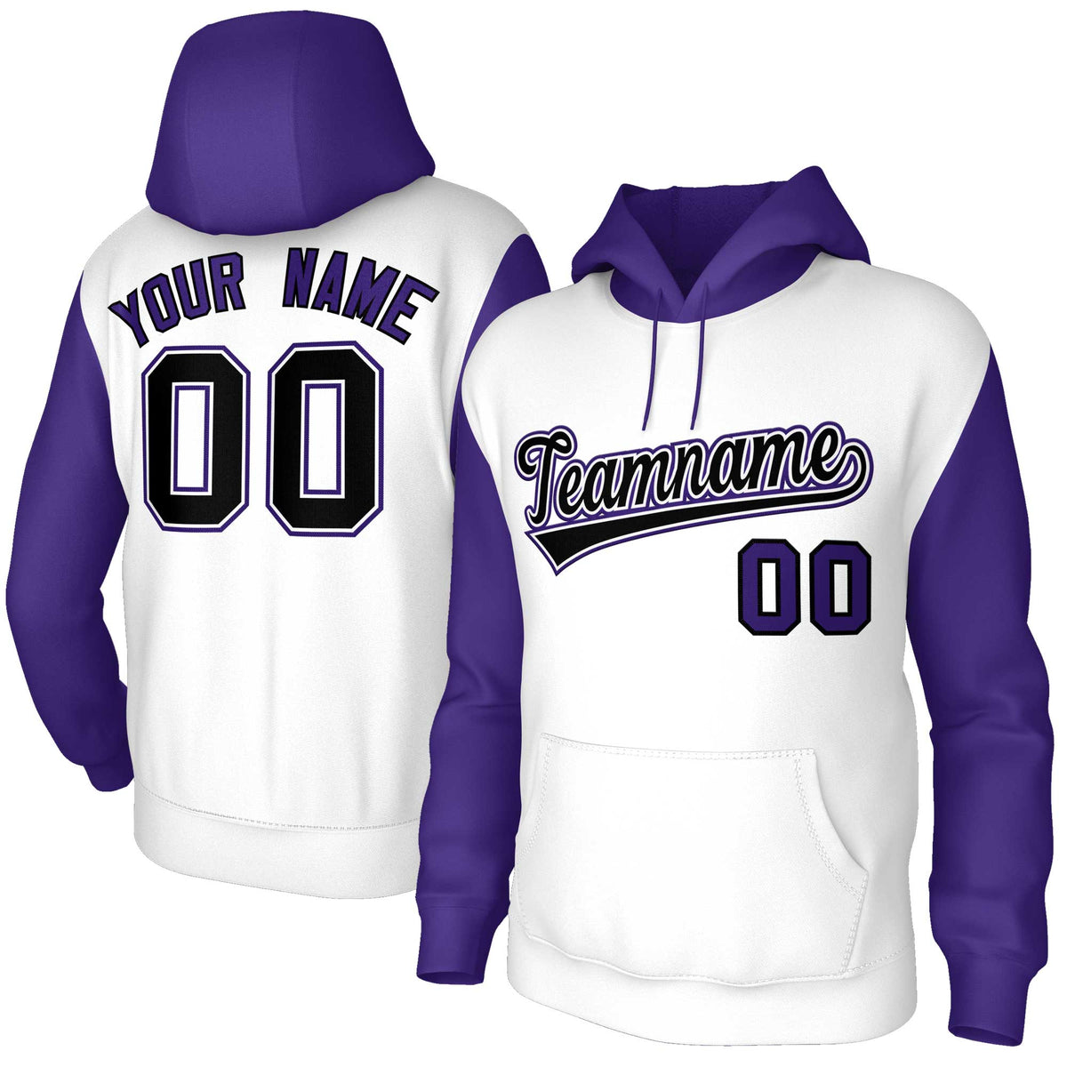 Custom White Black-White Raglan Sleeves Stitched Sportwear Pullover Hoodie| KXKSHOP