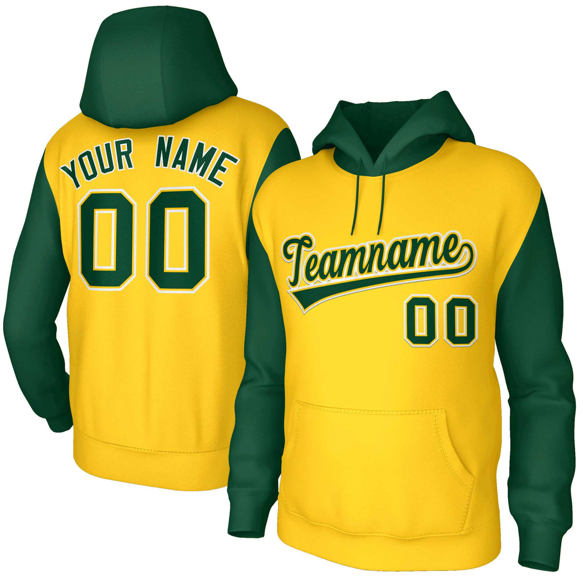 Custom Gold Green-Gold Raglan Sleeves Stitched Sportwear Pullover Hoodie| KXKSHOP