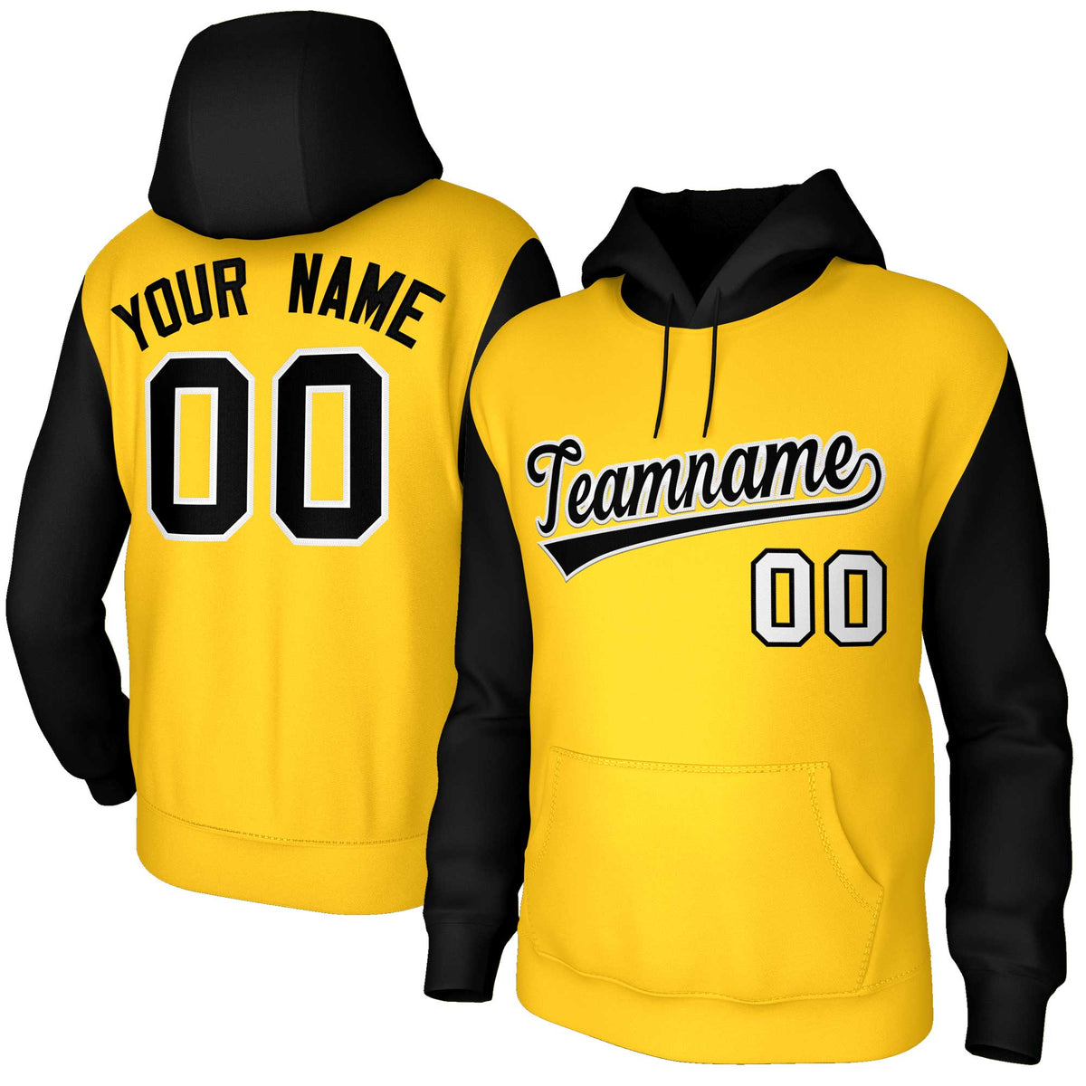 Custom Gold Black-White Raglan Sleeves Stitched Sportwear Pullover Hoodie| KXKSHOP