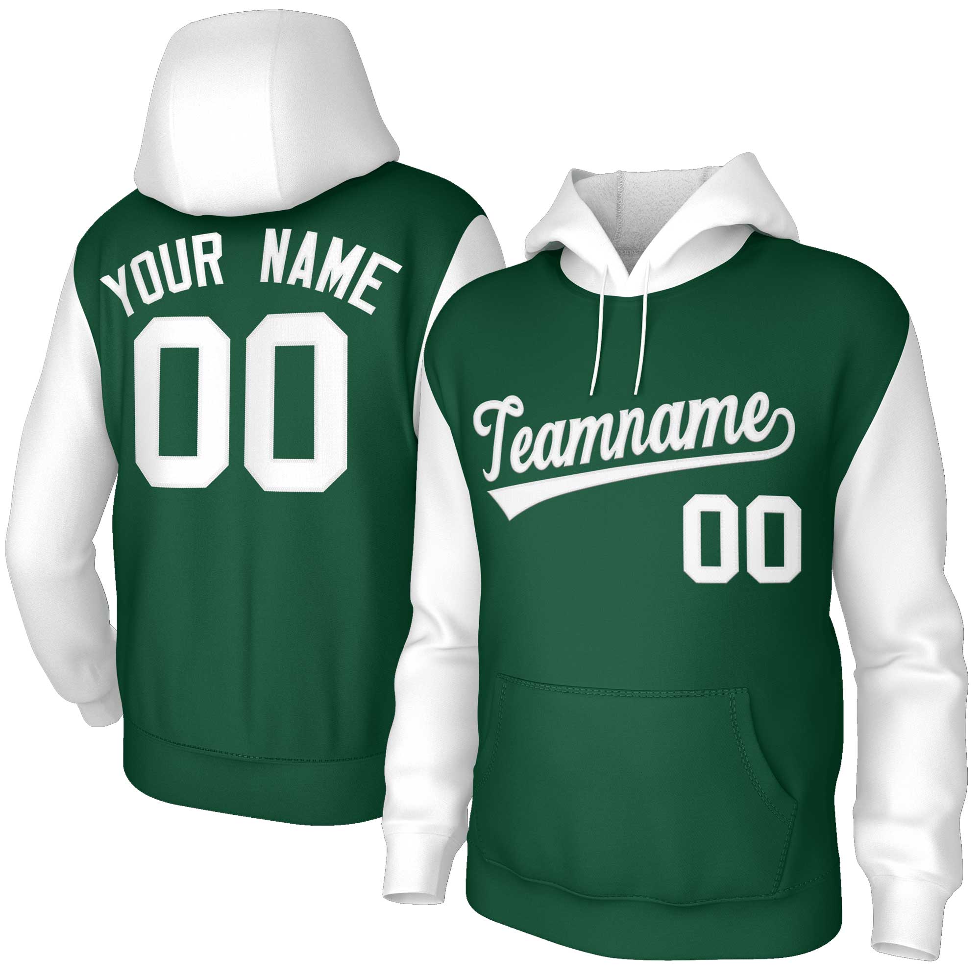 Custom Green White-Raglan Sleeves Stitched Sportwear Pullover Hoodie| KXKSHOP