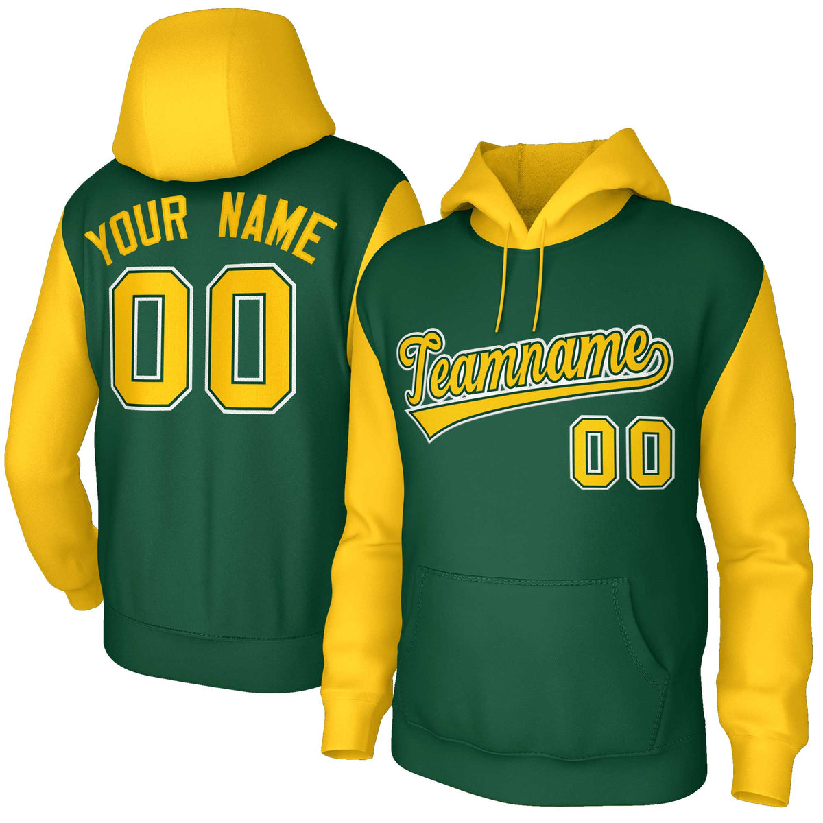 Custom Green Gold-Green Raglan Sleeves Stitched Sportwear Pullover Hoodie| KXKSHOP