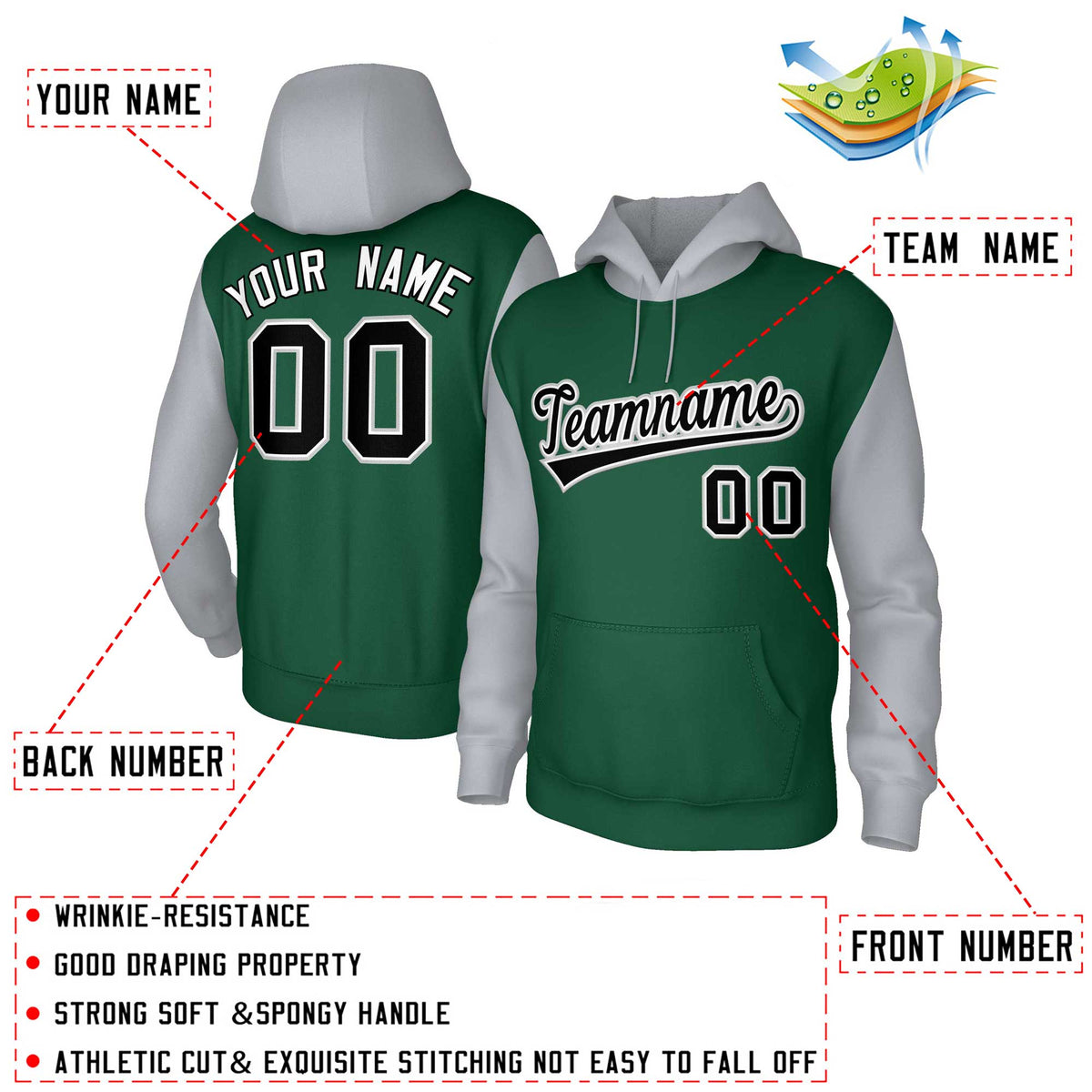 Custom Green Black-White Raglan Sleeves Stitched Sportwear Pullover Hoodie| KXKSHOP