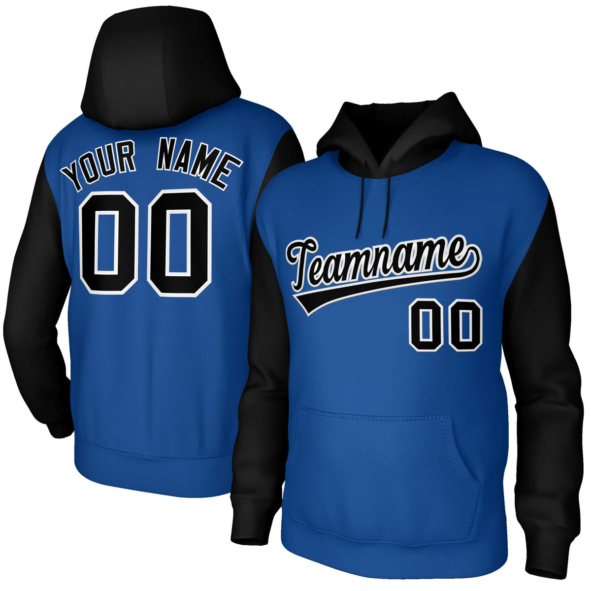 Custom Royal Black-White Raglan Sleeves Stitched Sportwear Pullover Hoodie| KXKSHOP