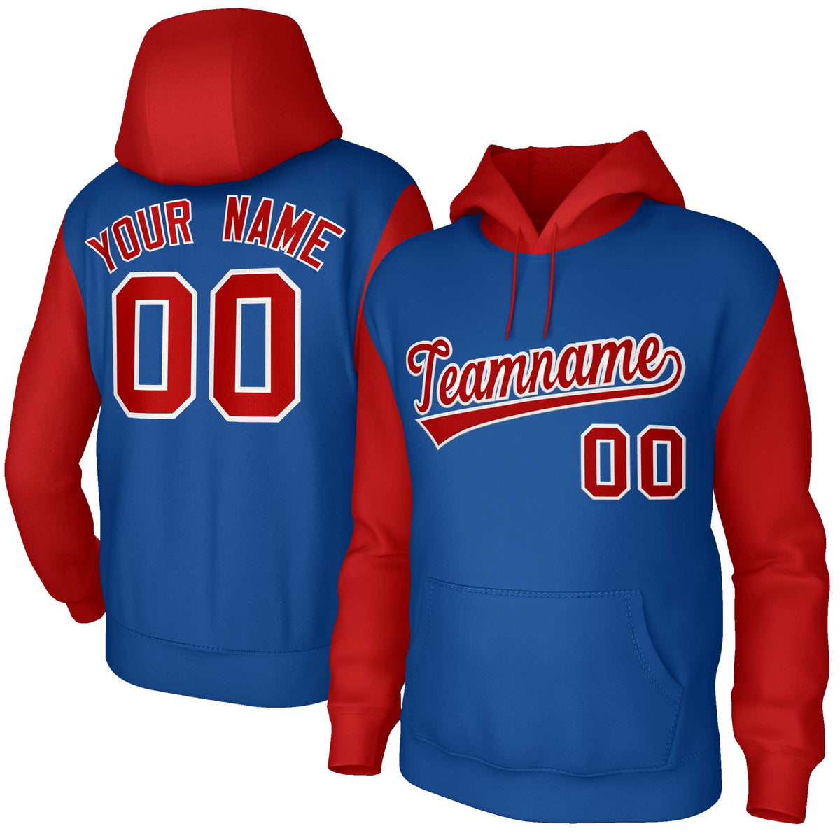 Custom Royal Red-White Raglan Sleeves Stitched Sportwear Pullover Hoodie| KXKSHOP