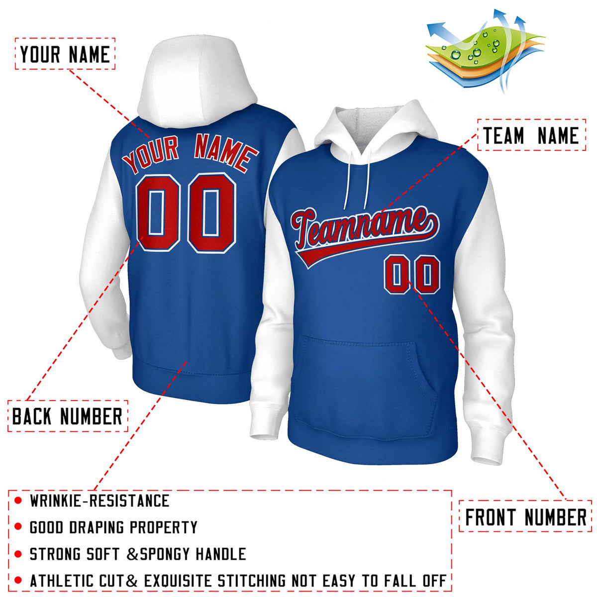 Custom Royal Red-Royal Raglan Sleeves Stitched Sportwear Pullover Hoodie| KXKSHOP