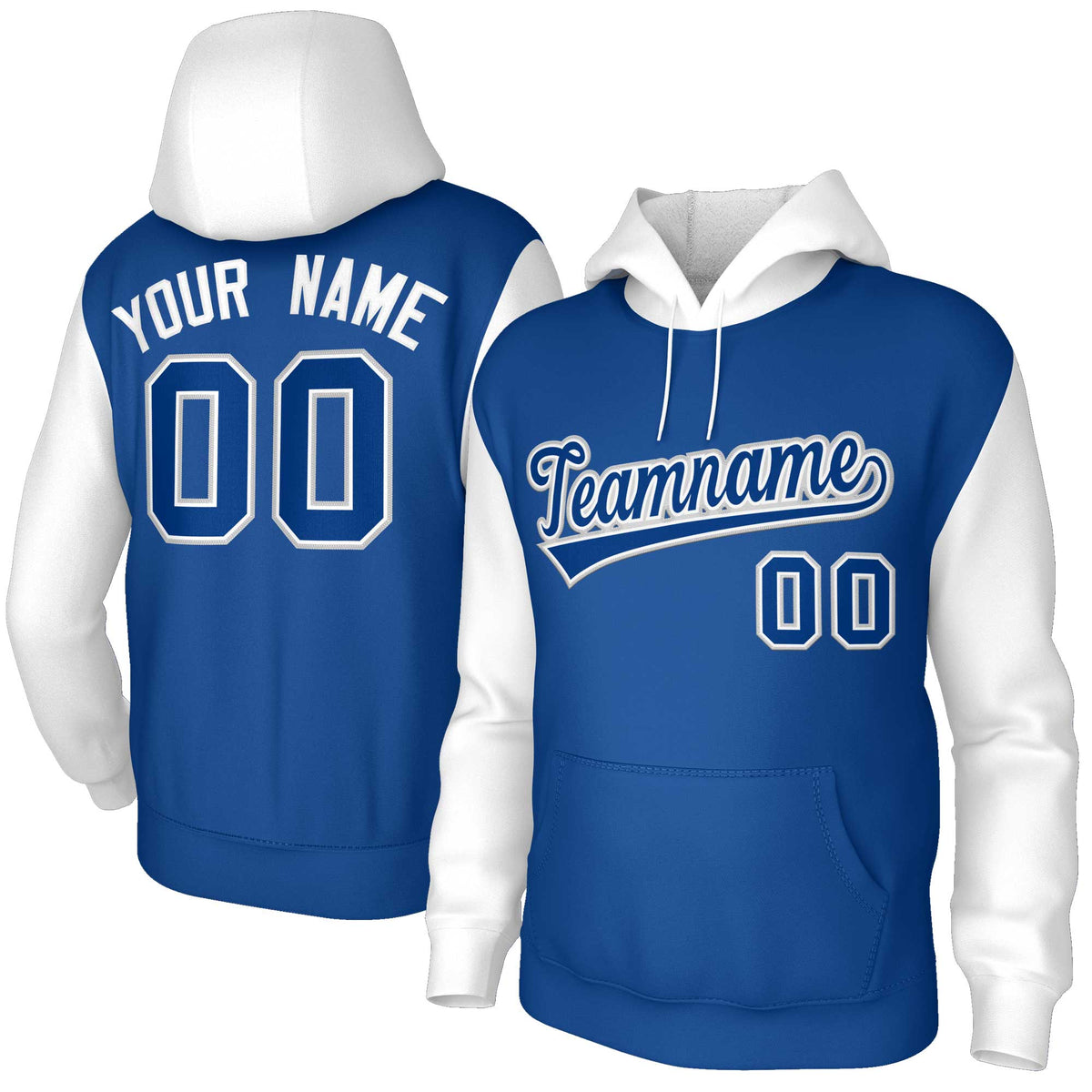 Custom Royal Royal-White Raglan Sleeves Stitched Sportwear Pullover Hoodie| KXKSHOP