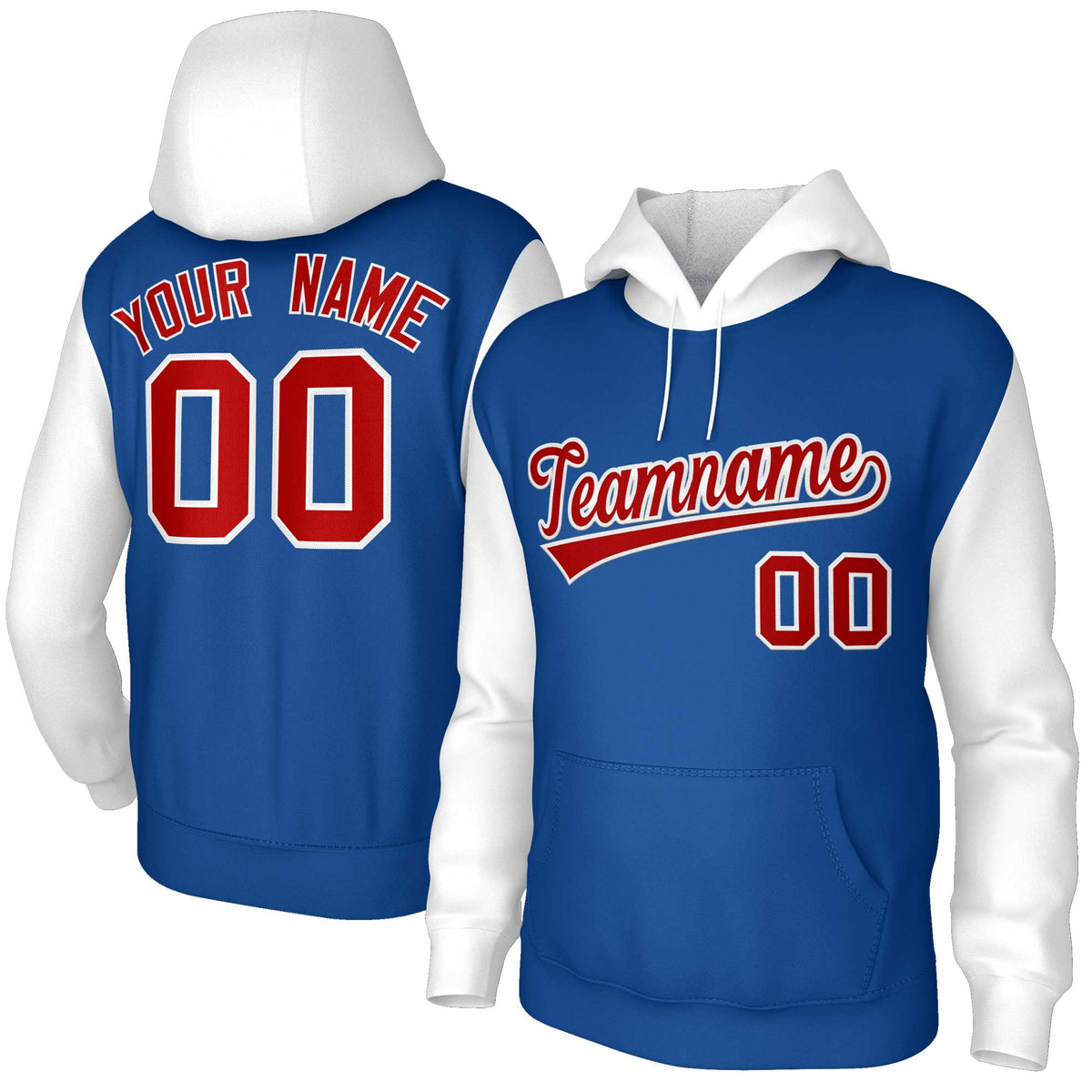 Custom Royal Red-White Raglan Sleeves Stitched Sportwear Pullover Hoodie| KXKSHOP