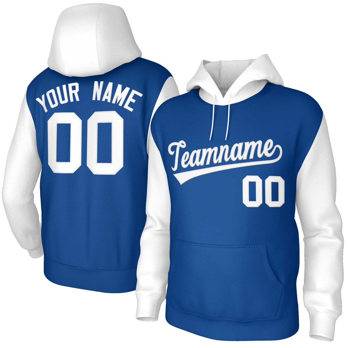 Custom Royal White-Raglan Sleeves Stitched Sportwear Pullover Hoodie| KXKSHOP