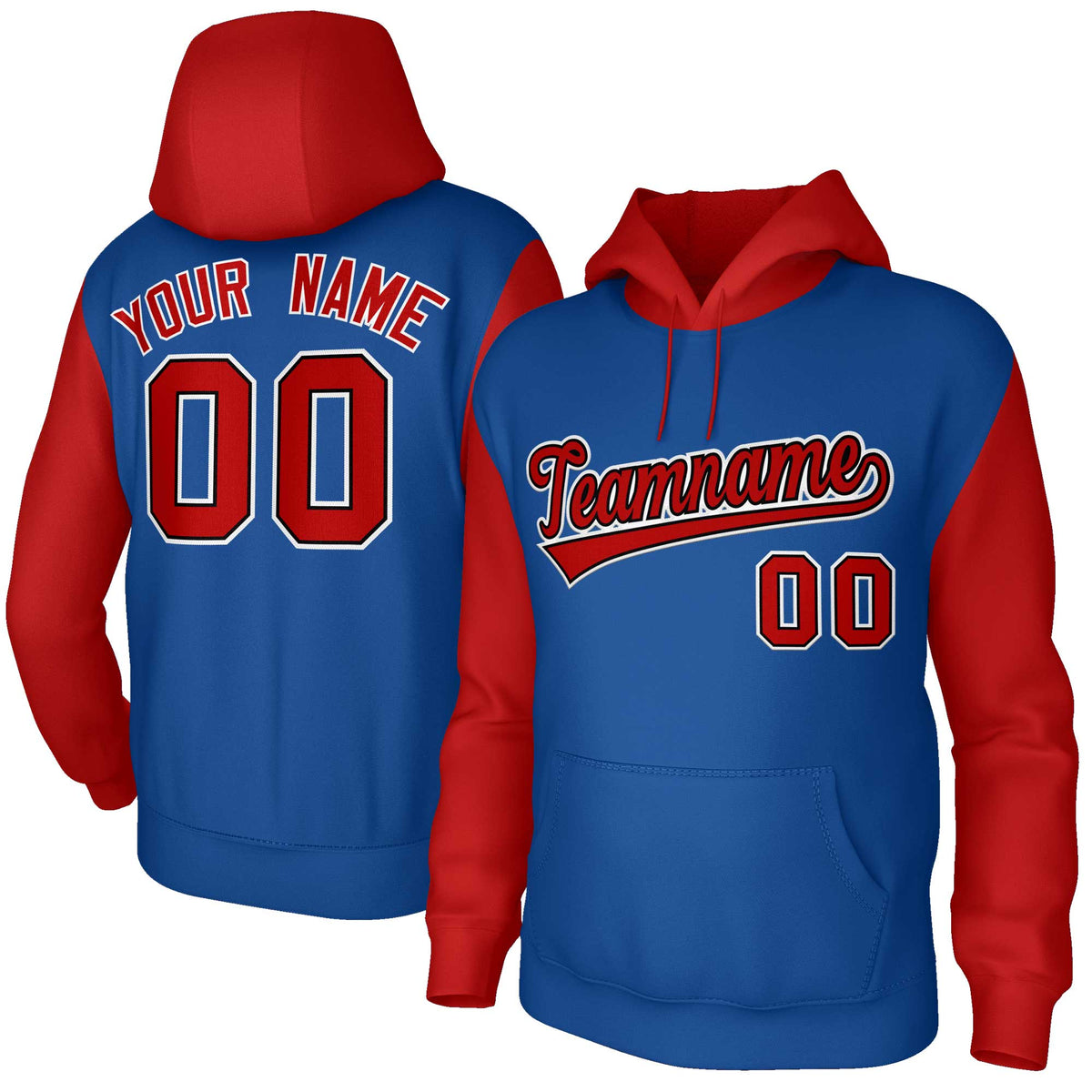 Custom Royal Red-Black Raglan Sleeves Stitched Sportwear Pullover Hoodie| KXKSHOP