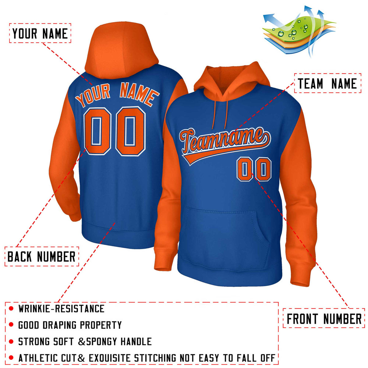 Custom Royal Orange-Royal Raglan Sleeves Stitched Sportwear Pullover Hoodie| KXKSHOP