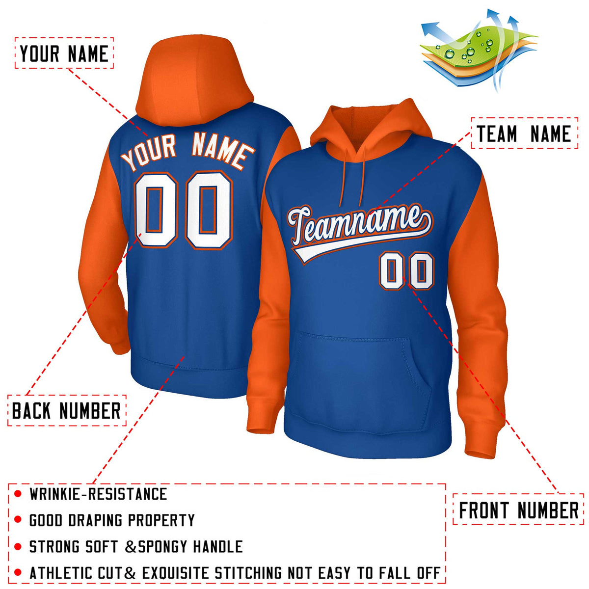 Custom Royal White-Royal Raglan Sleeves Stitched Sportwear Pullover Hoodie| KXKSHOP