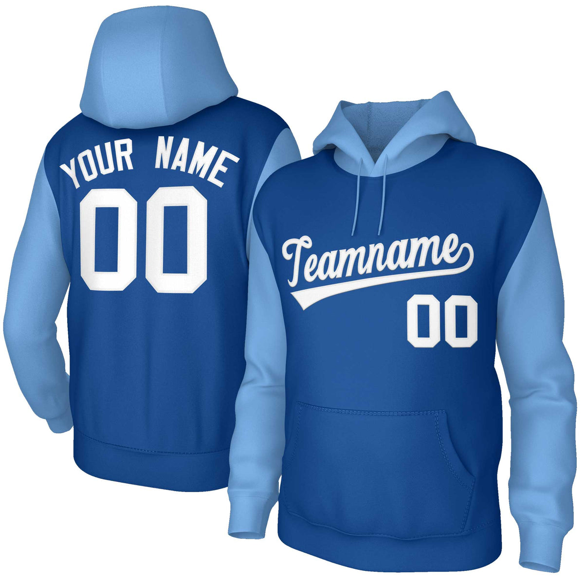 Custom Royal White-Raglan Sleeves Stitched Sportwear Pullover Hoodie| KXKSHOP