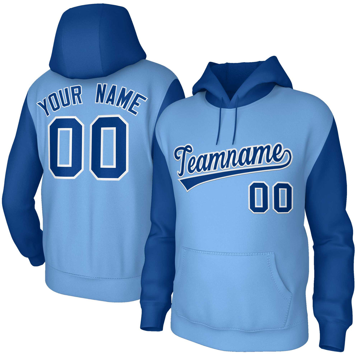 Custom Light Blue Royal-White Raglan Sleeves Stitched Sportwear Pullover Hoodie| KXKSHOP