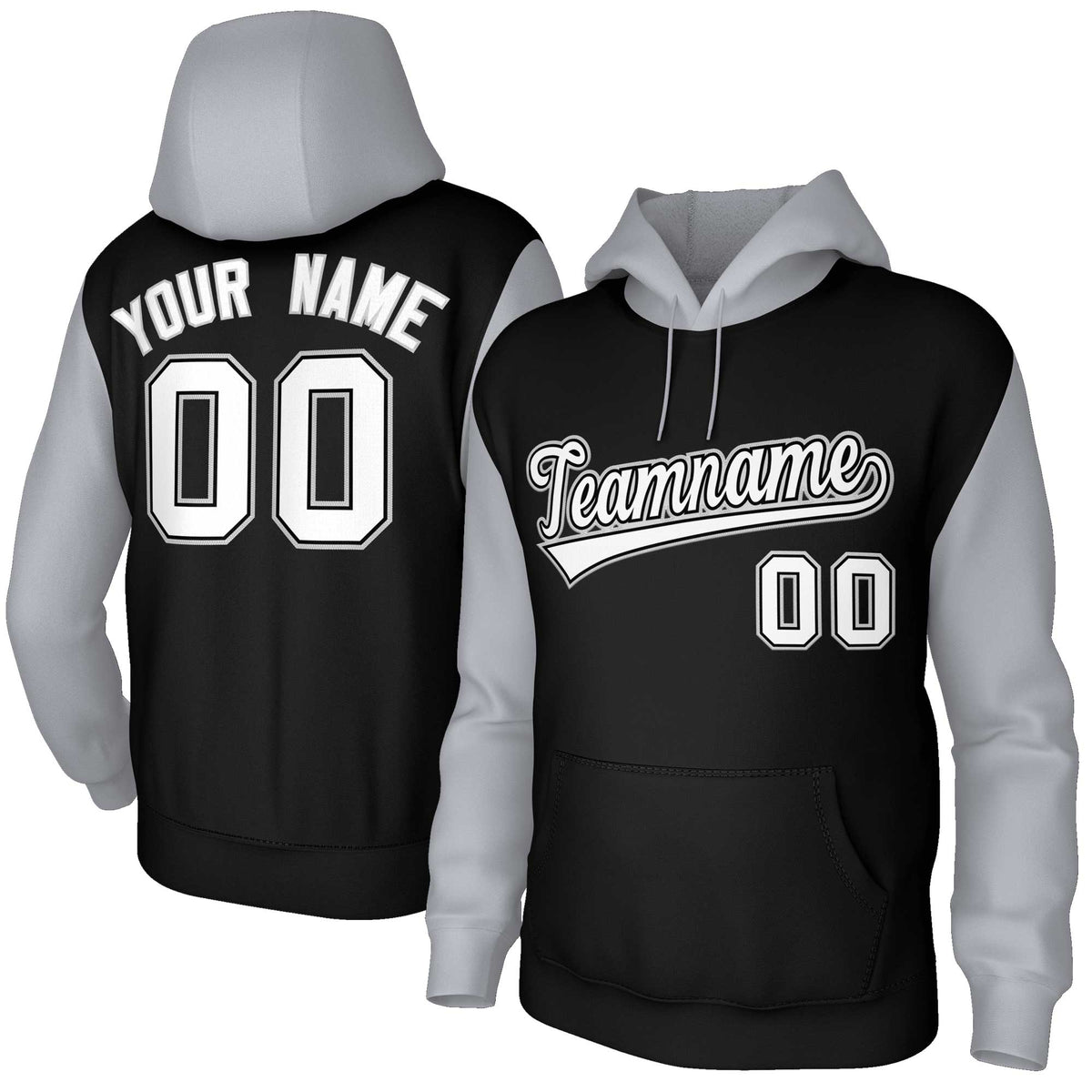 Custom Black White-Black Raglan Sleeves Stitched Sportwear Pullover Hoodie| KXKSHOP