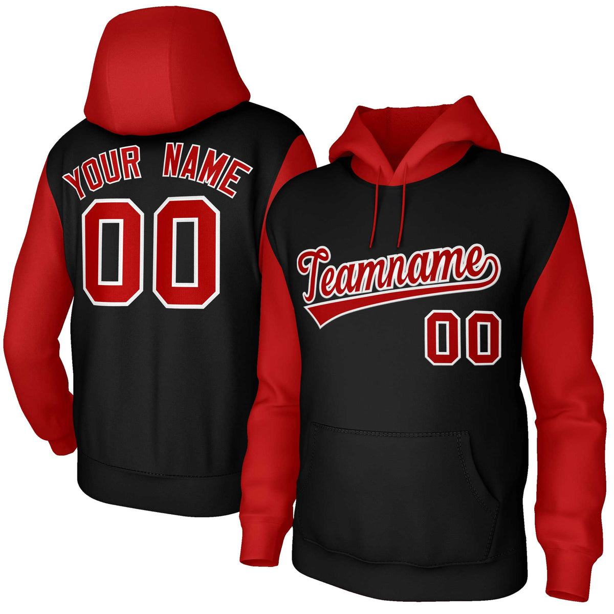 Custom Black Red-White Raglan Sleeves Stitched Sportwear Pullover Hoodie| KXKSHOP