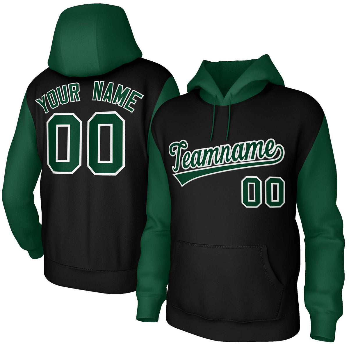Custom Black Green-White Raglan Sleeves Stitched Sportwear Pullover Hoodie| KXKSHOP
