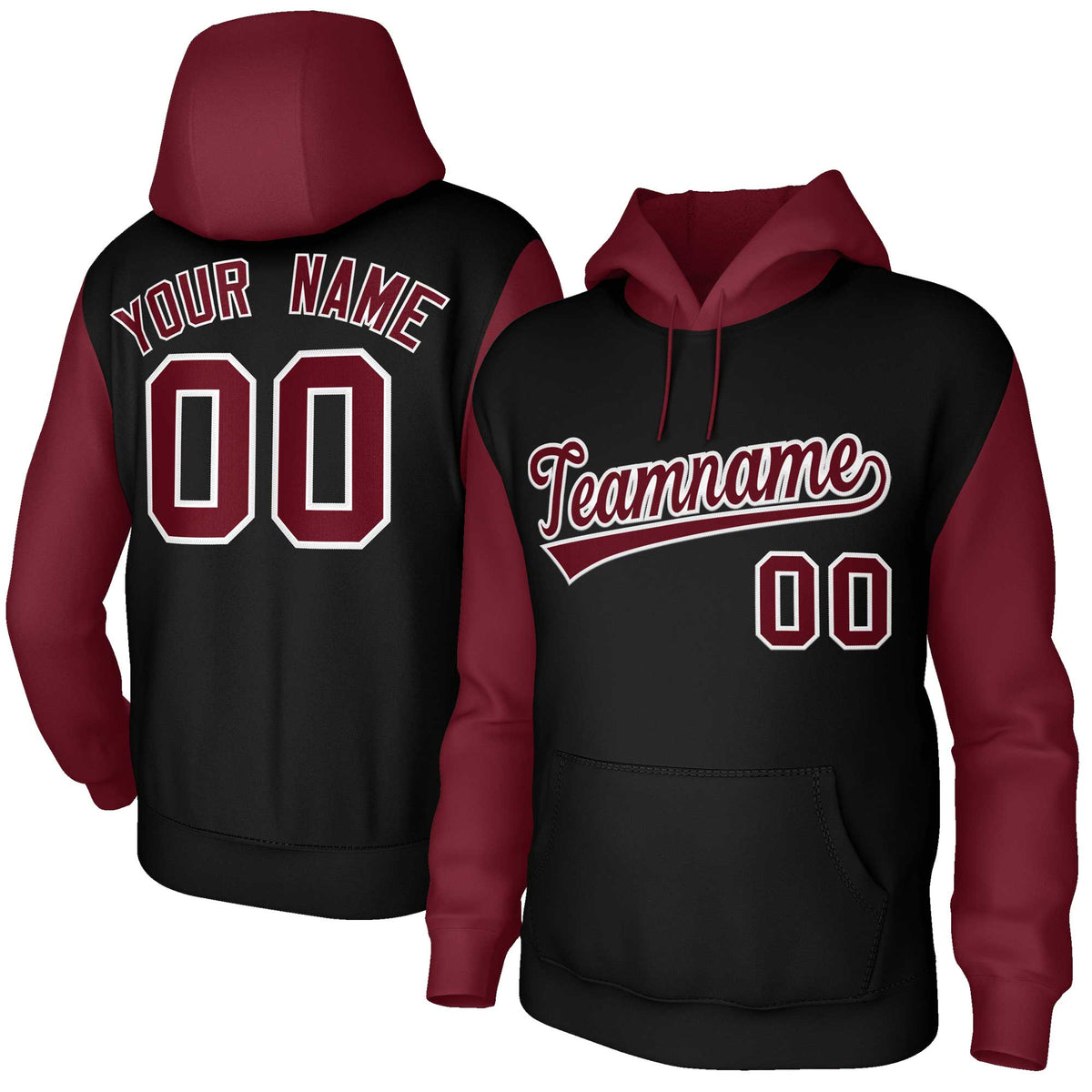 Custom Black Crimson-White Raglan Sleeves Stitched Sportwear Pullover Hoodie| KXKSHOP