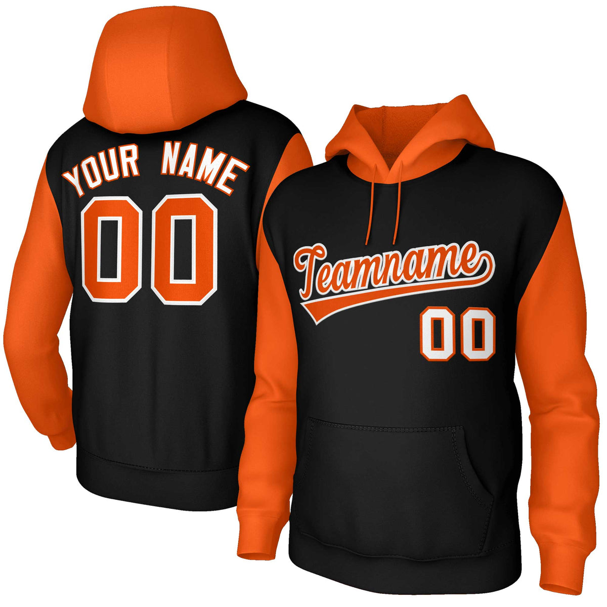 Custom Black Orange-White Raglan Sleeves Stitched Sportwear Pullover Hoodie| KXKSHOP