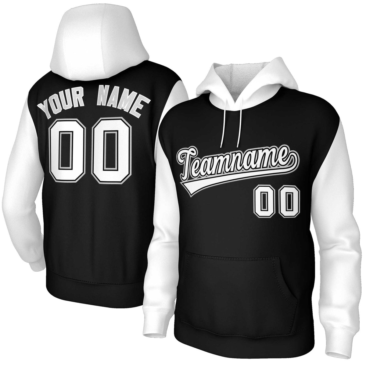 Custom Black White-Black Raglan Sleeves Stitched Sportwear Pullover Hoodie| KXKSHOP